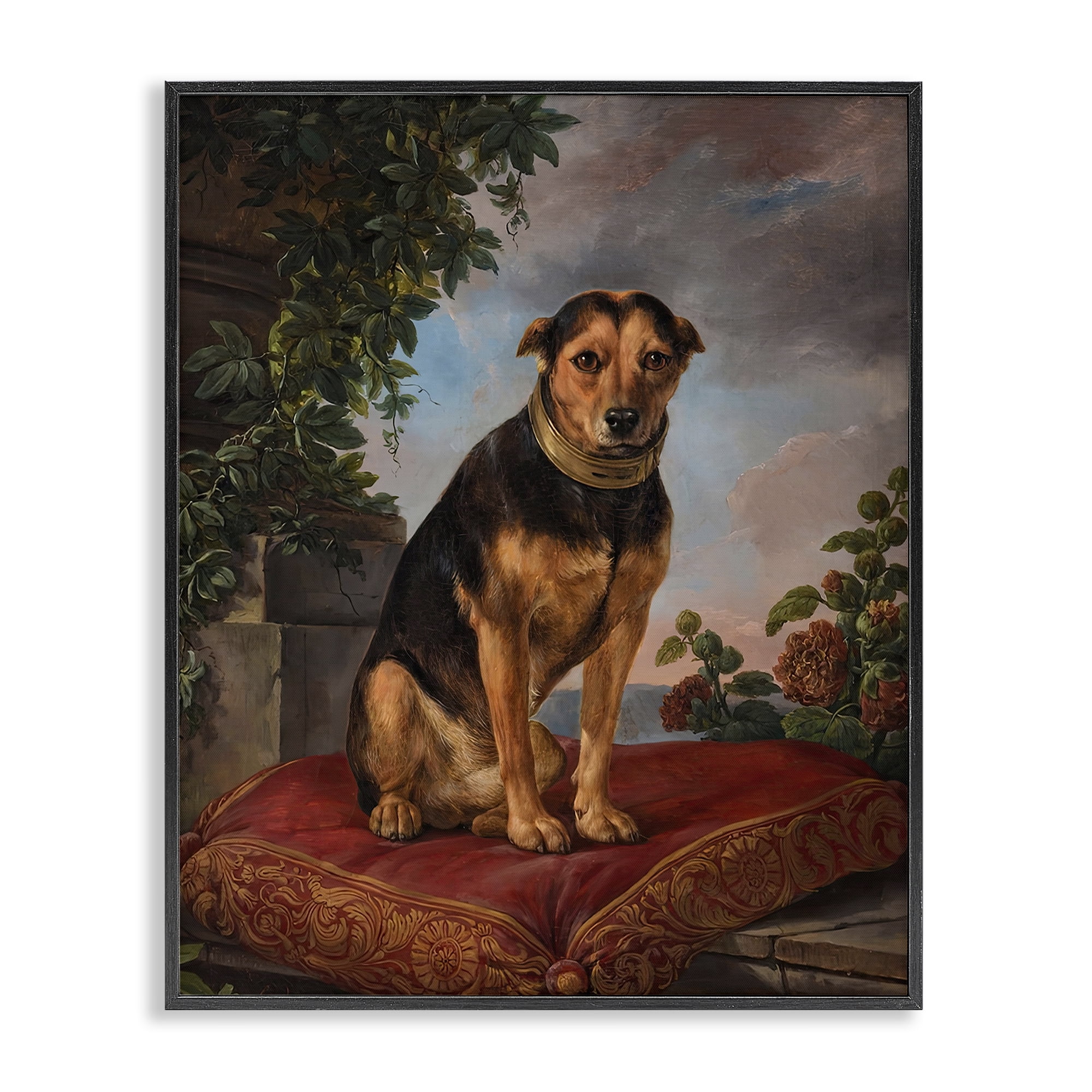 Stupell Industries Historical Dog on Cushion Black Framed Giclee Art, design by Lil' Rue