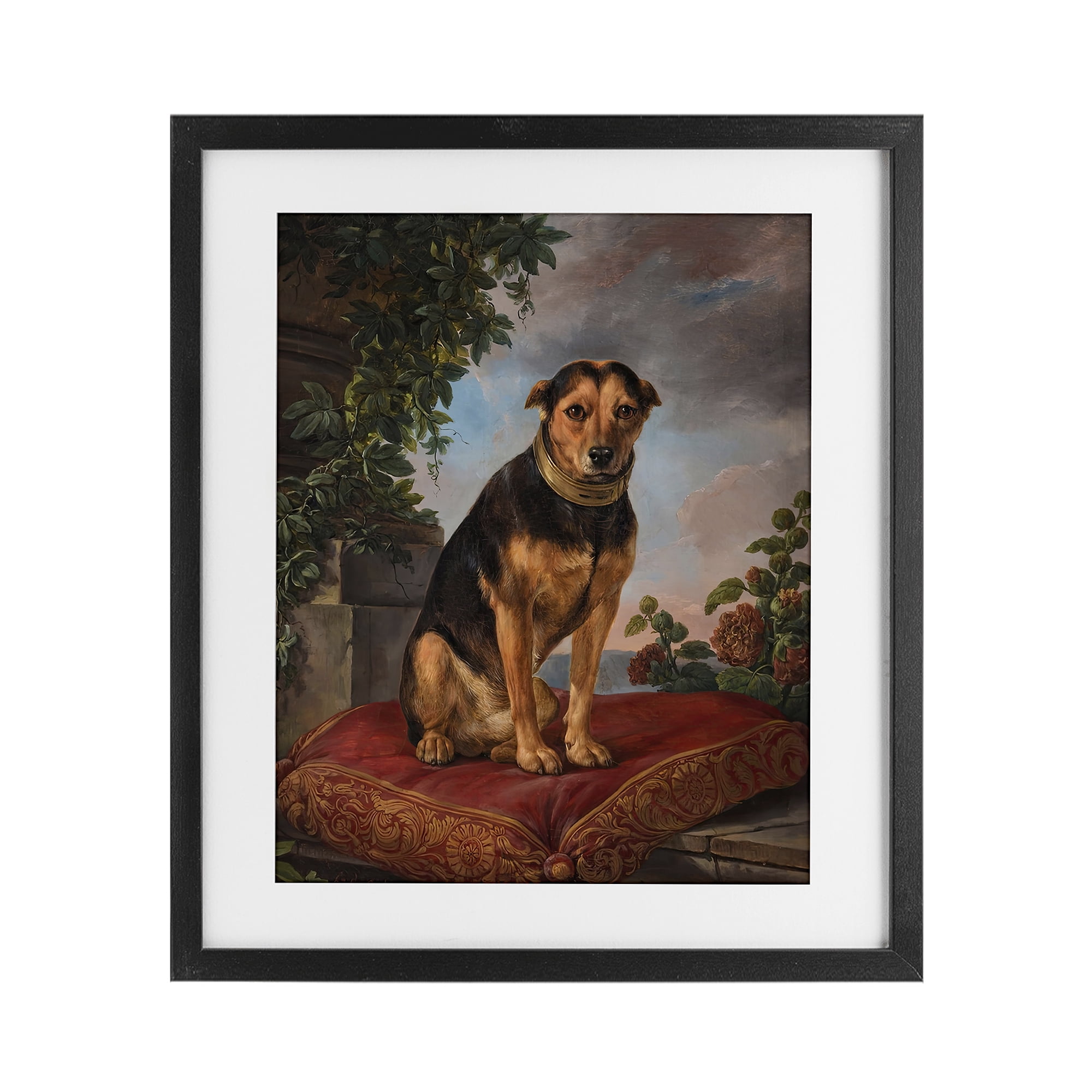 Stupell Industries Historical Dog on Cushion Black Framed Print Under Glass, design by Lil' Rue