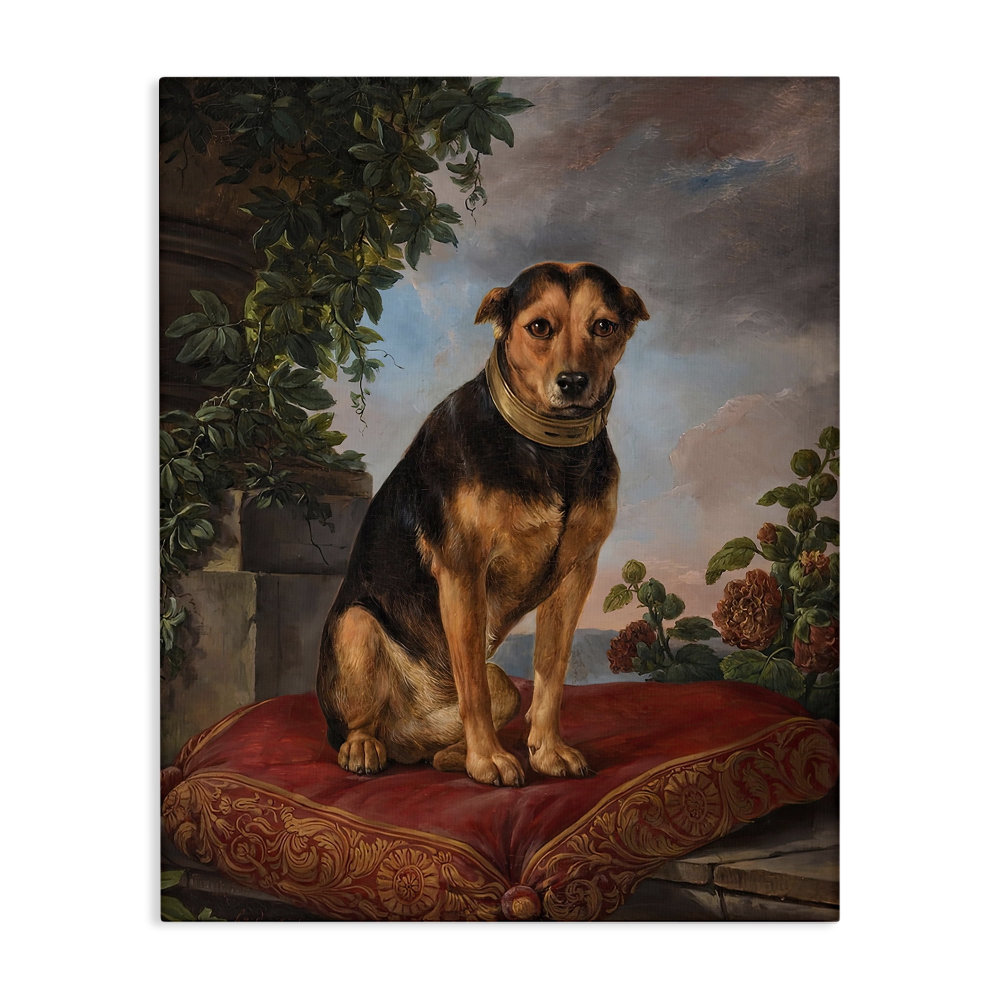 Stupell Industries Historical Dog on Cushion Canvas Wall Art, design by Lil' Rue