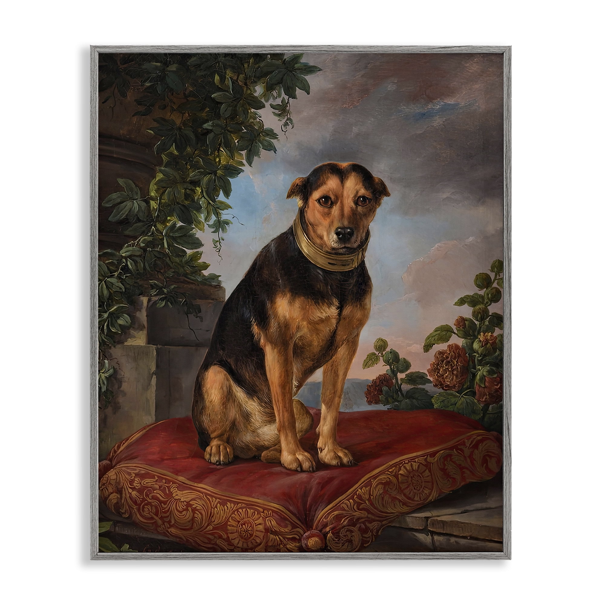 Stupell Industries Historical Dog on Cushion Gray Framed Giclee Art, design by Lil' Rue