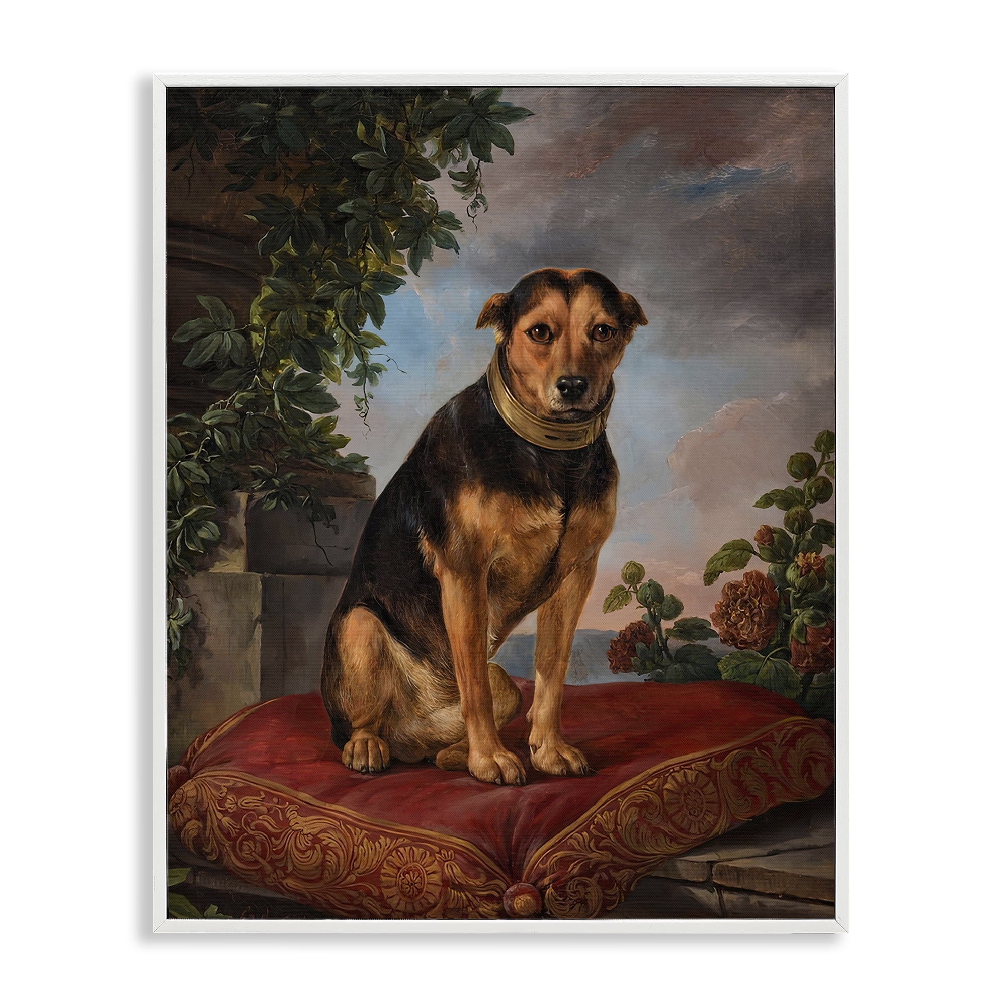 Stupell Industries Historical Dog on Cushion White Framed Giclee Art, design by Lil' Rue