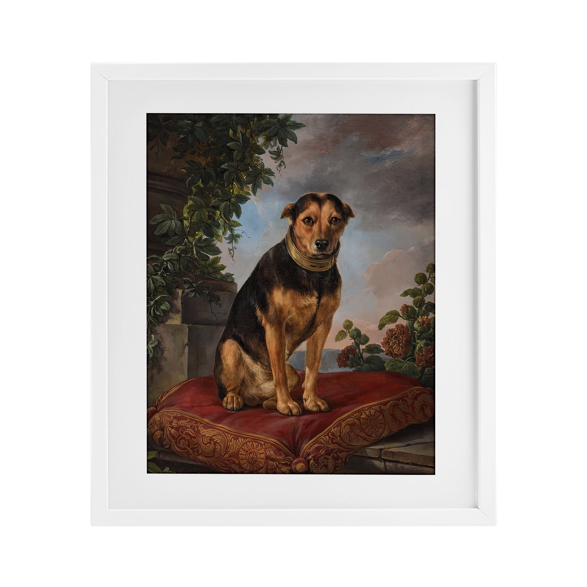 Stupell Industries Historical Dog on Cushion White Framed Print Under Glass, design by Lil' Rue