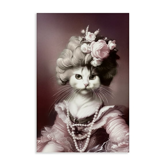 Stupell Industries Historical Fashion Cat Portrait Animals Painting Wrapped Canvas Canvas Art Print Wall Art, 16 x 24