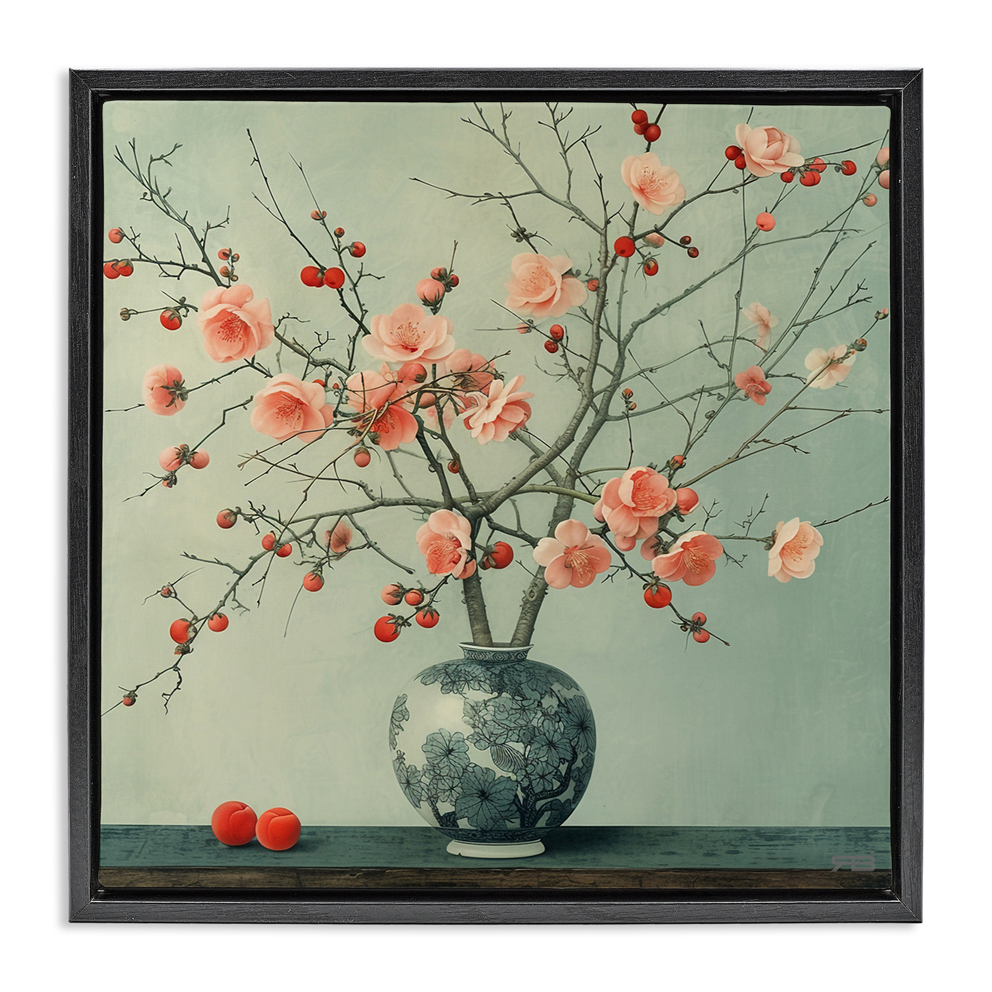 Stupell Industries Historical Flower Vase Plants & Flowers Painting Black Floater Framed Canvas Art Print Wall Art, 25 x 25