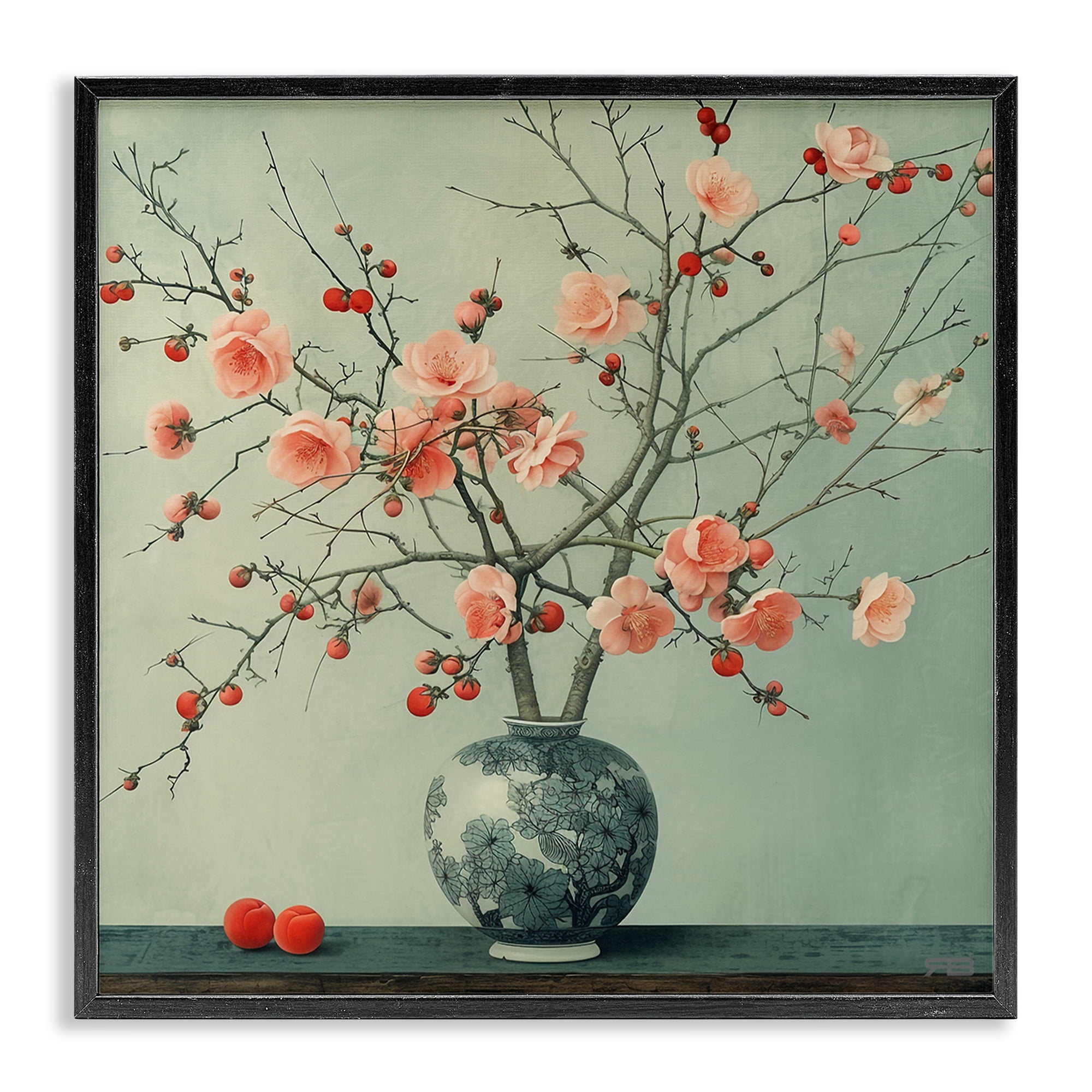Stupell Industries Historical Flower Vase Plants & Flowers Painting Black Framed Art Print Wall Art, 17 x 17