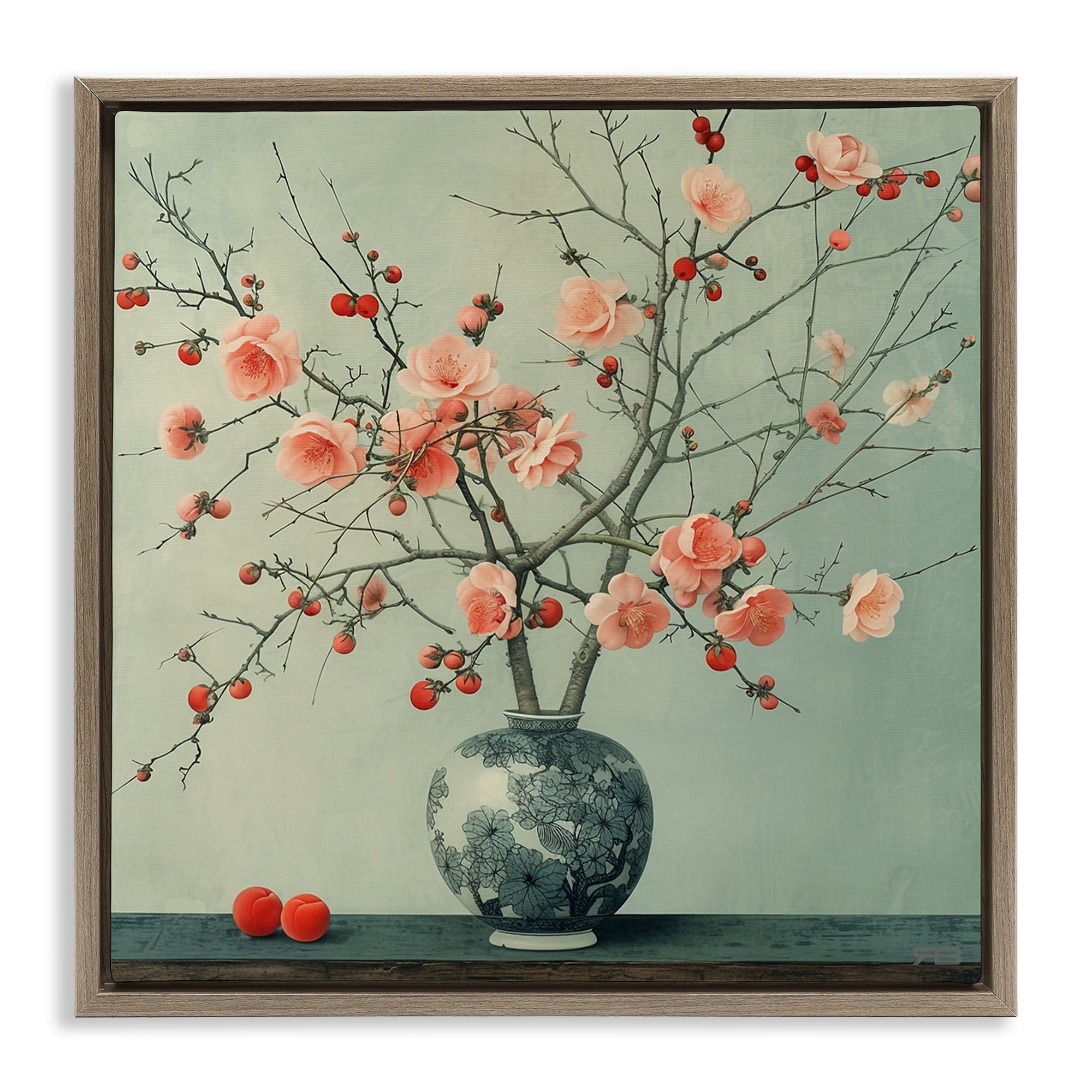 Stupell Industries Historical Flower Vase Plants & Flowers Painting Brown Floater Framed Canvas Art Print Wall Art, 18 x 18