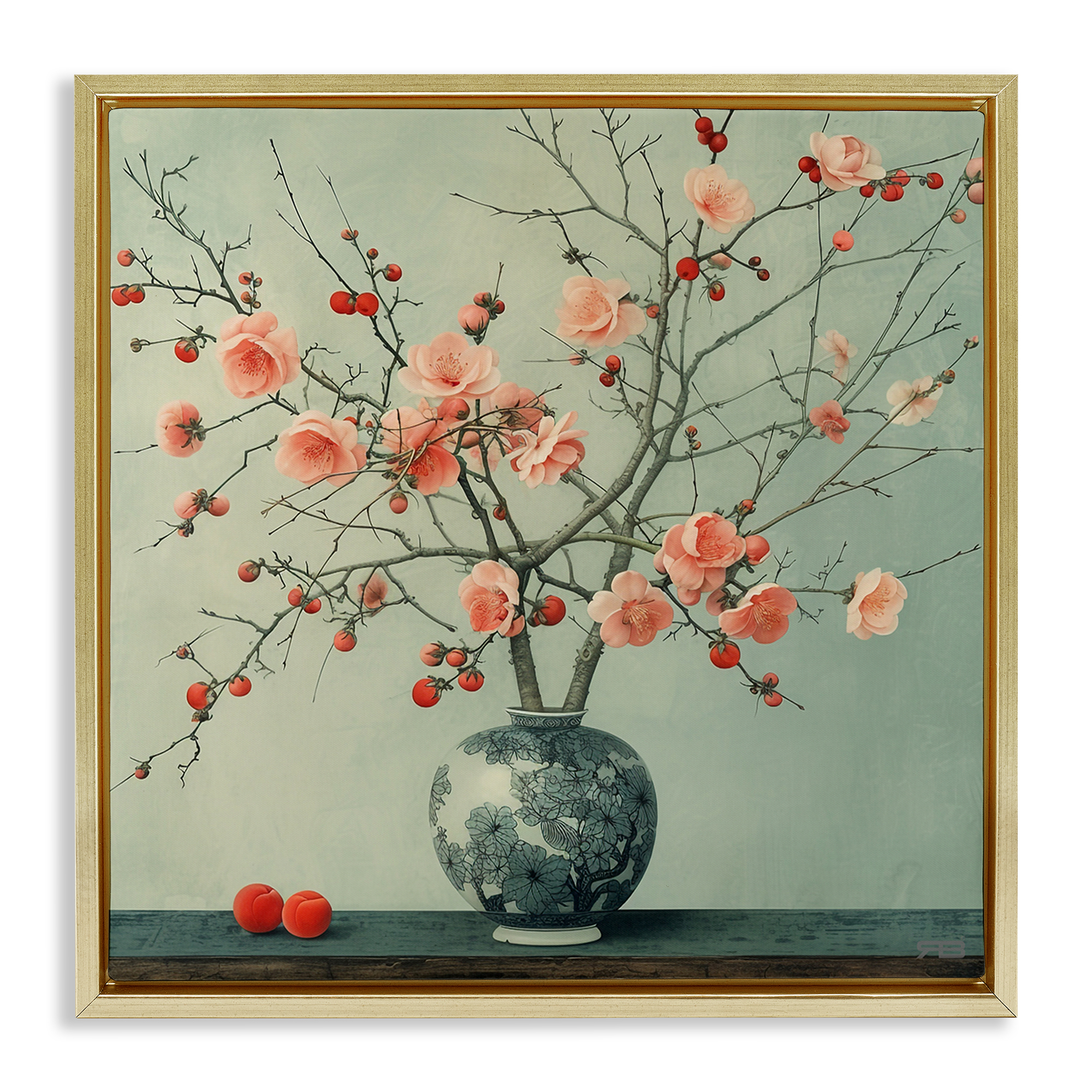 Stupell Industries Historical Flower Vase Plants & Flowers Painting Gold Floater Framed Canvas Art Print Wall Art, 25 x 25