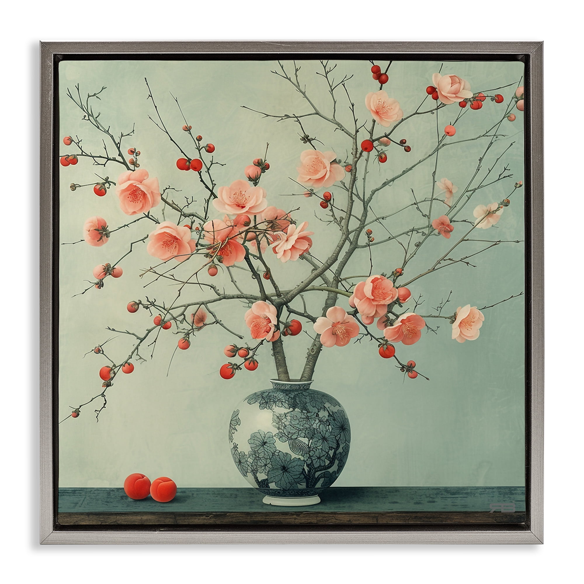 Stupell Industries Historical Flower Vase Plants & Flowers Painting Gray Floater Framed Canvas Art Print Wall Art, 25 x 25