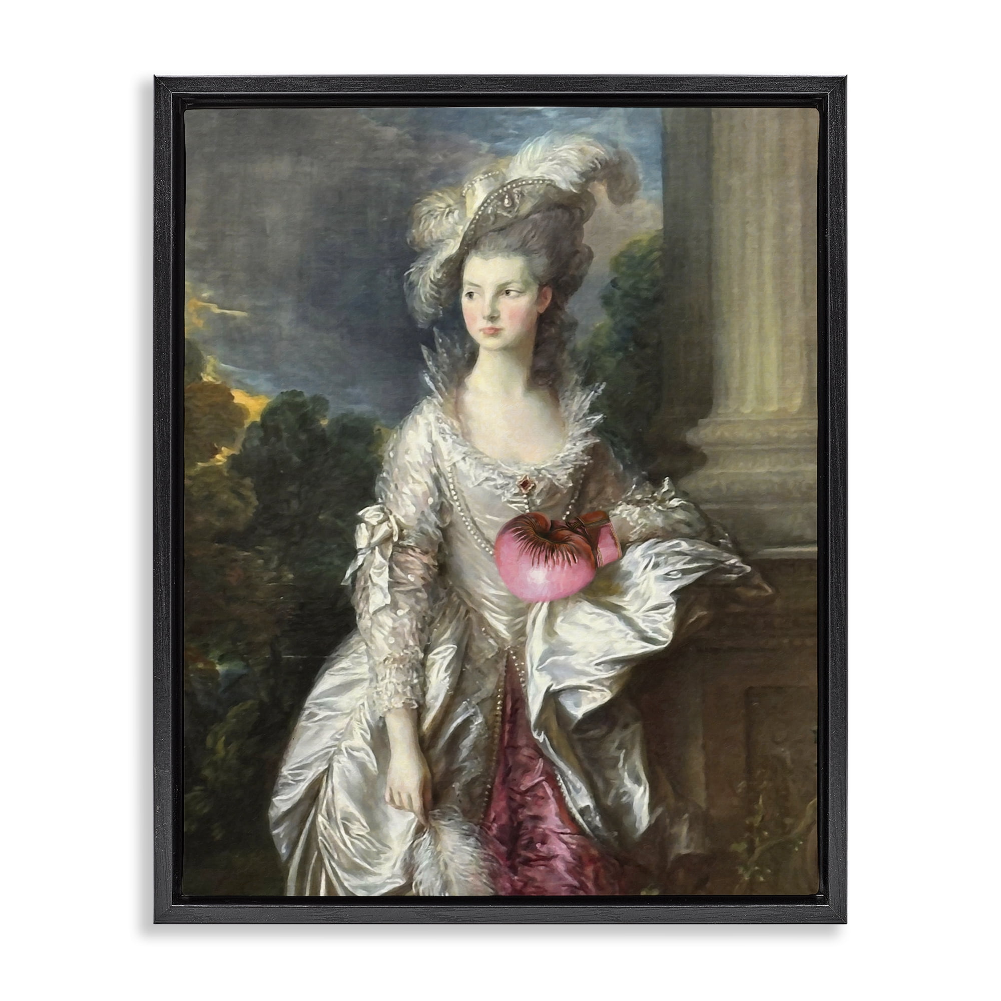 Stupell Industries Historical Lady with Boxing Glove Black Framed Floater Canvas Wall Art, design by Grotto Studios