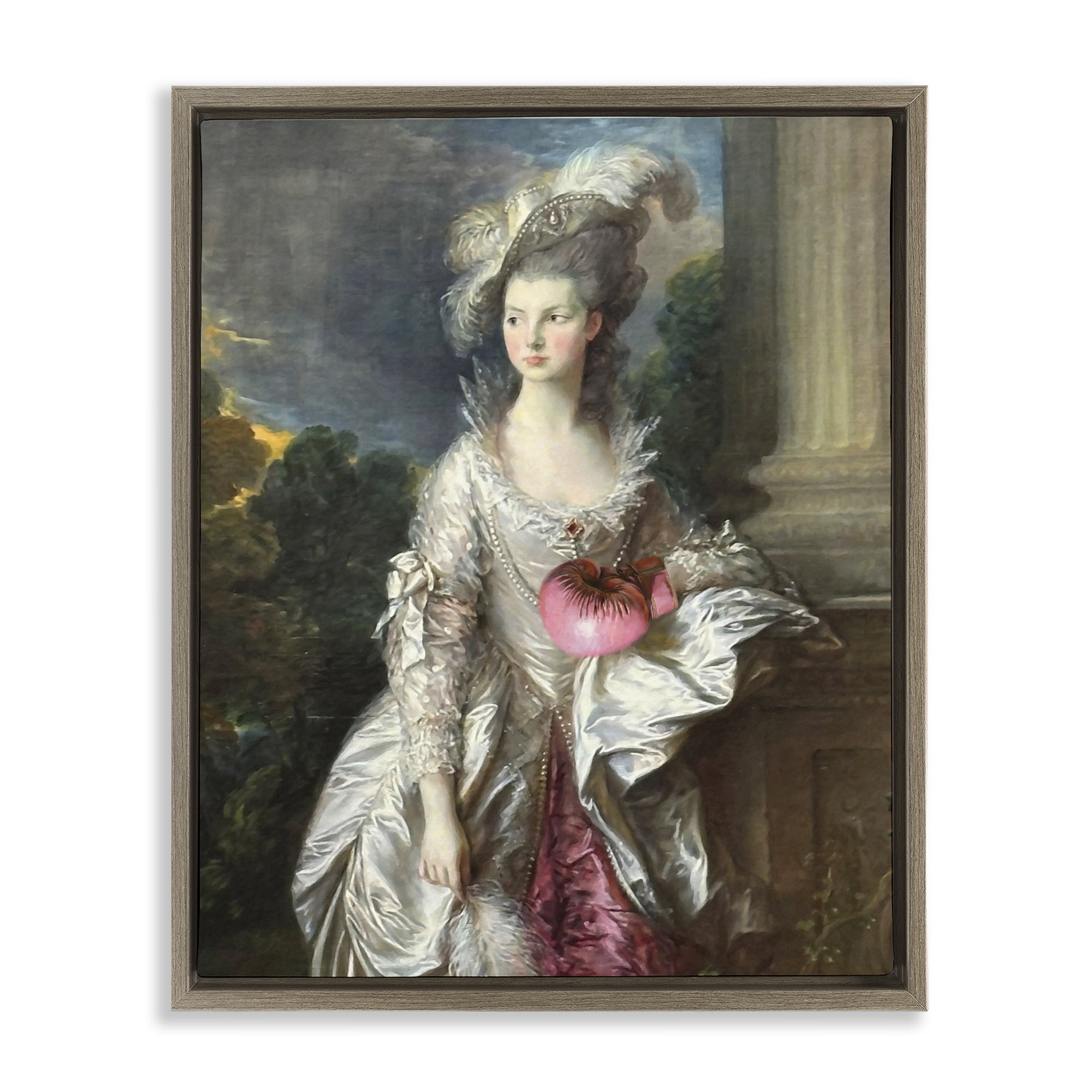 Stupell Industries Historical Lady with Boxing Glove Brown Framed Floater Canvas Wall Art, design by Grotto Studios