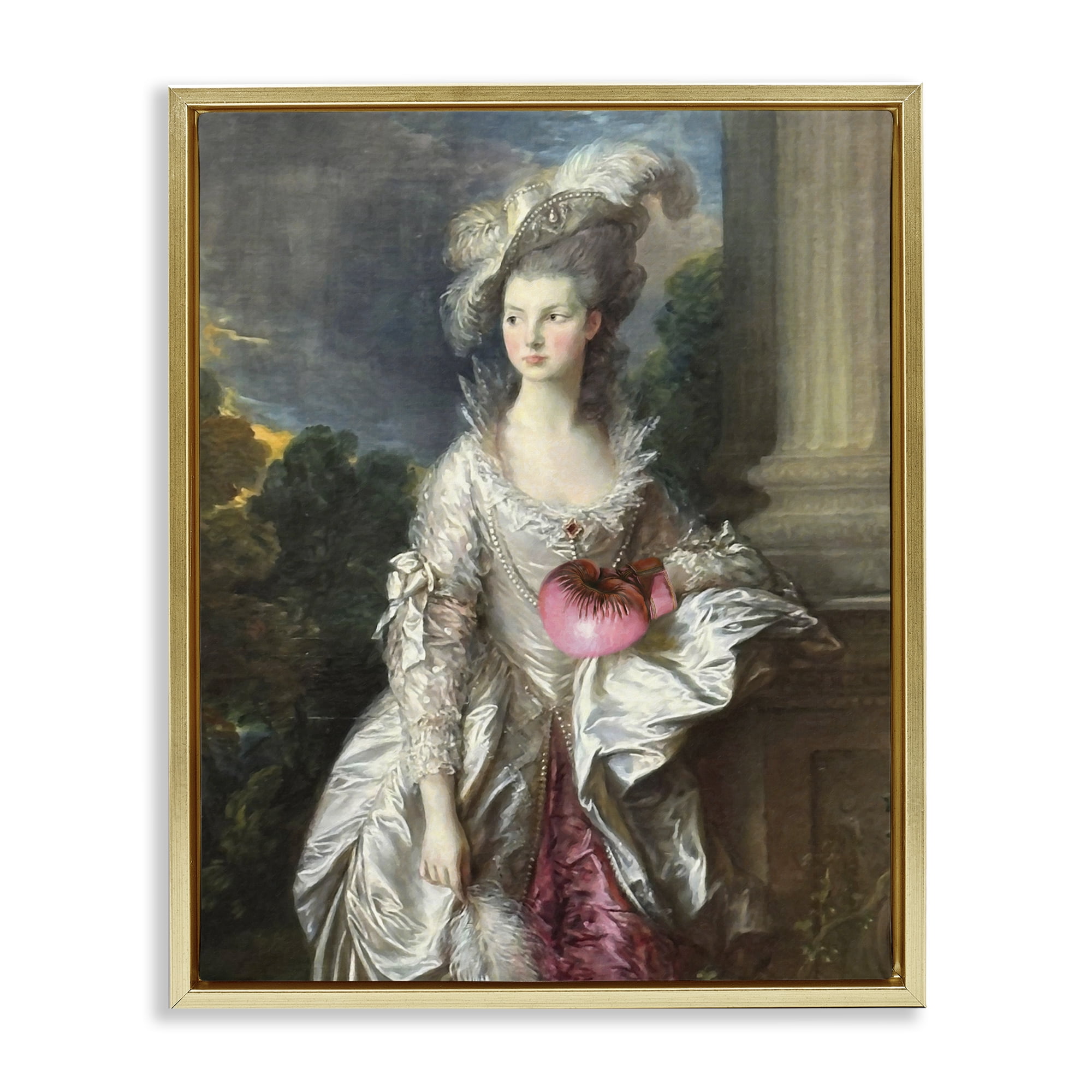 Stupell Industries Historical Lady with Boxing Glove Gold Framed Floater Canvas Wall Art, design by Grotto Studios