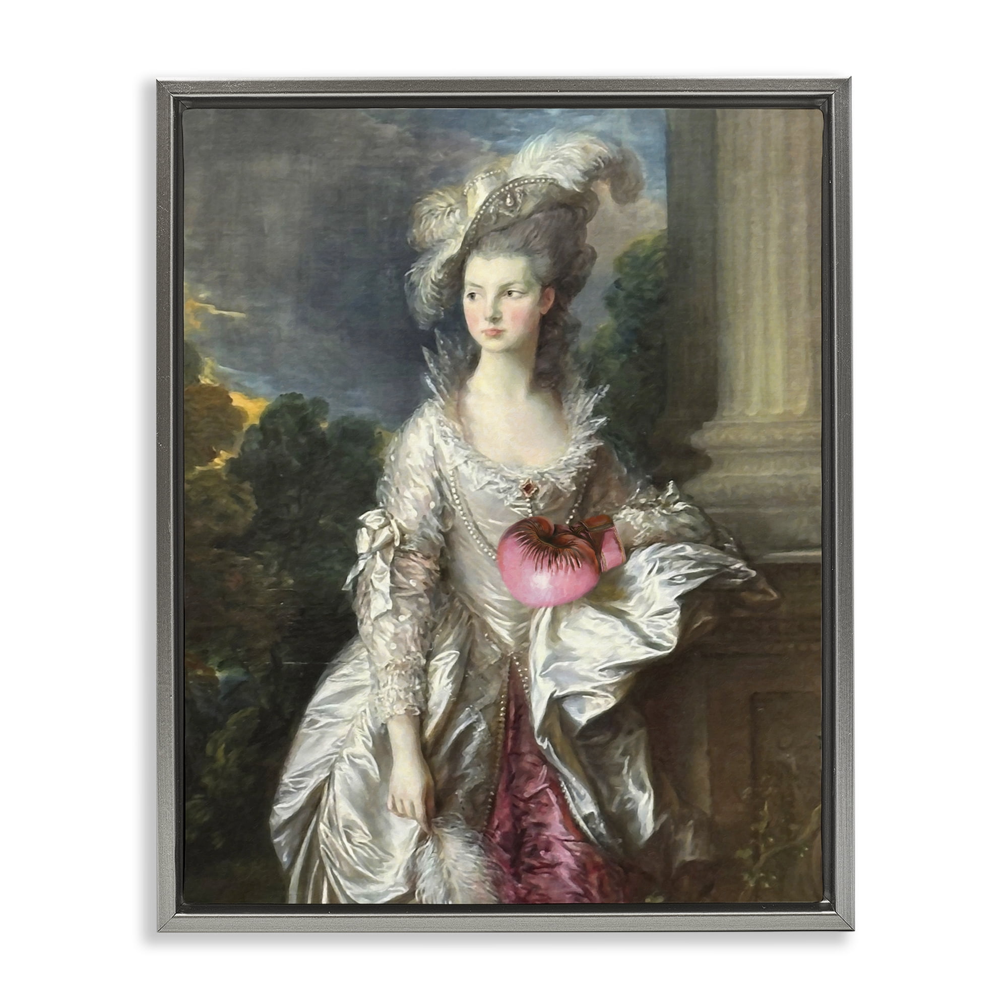 Stupell Industries Historical Lady with Boxing Glove Gray Framed Floater Canvas Wall Art, design by Grotto Studios