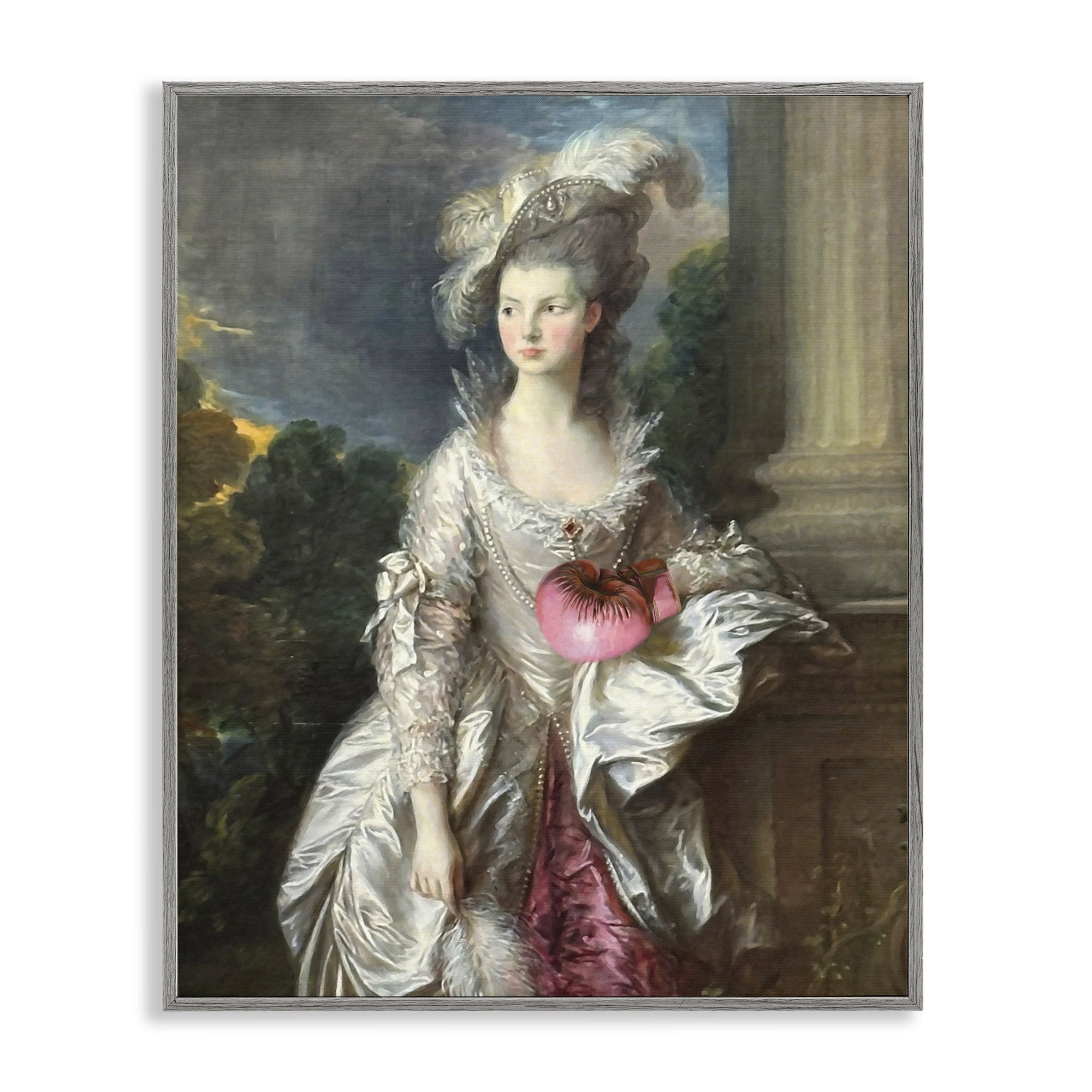 Stupell Industries Historical Lady with Boxing Glove Gray Framed Giclee Art, design by Grotto Studios