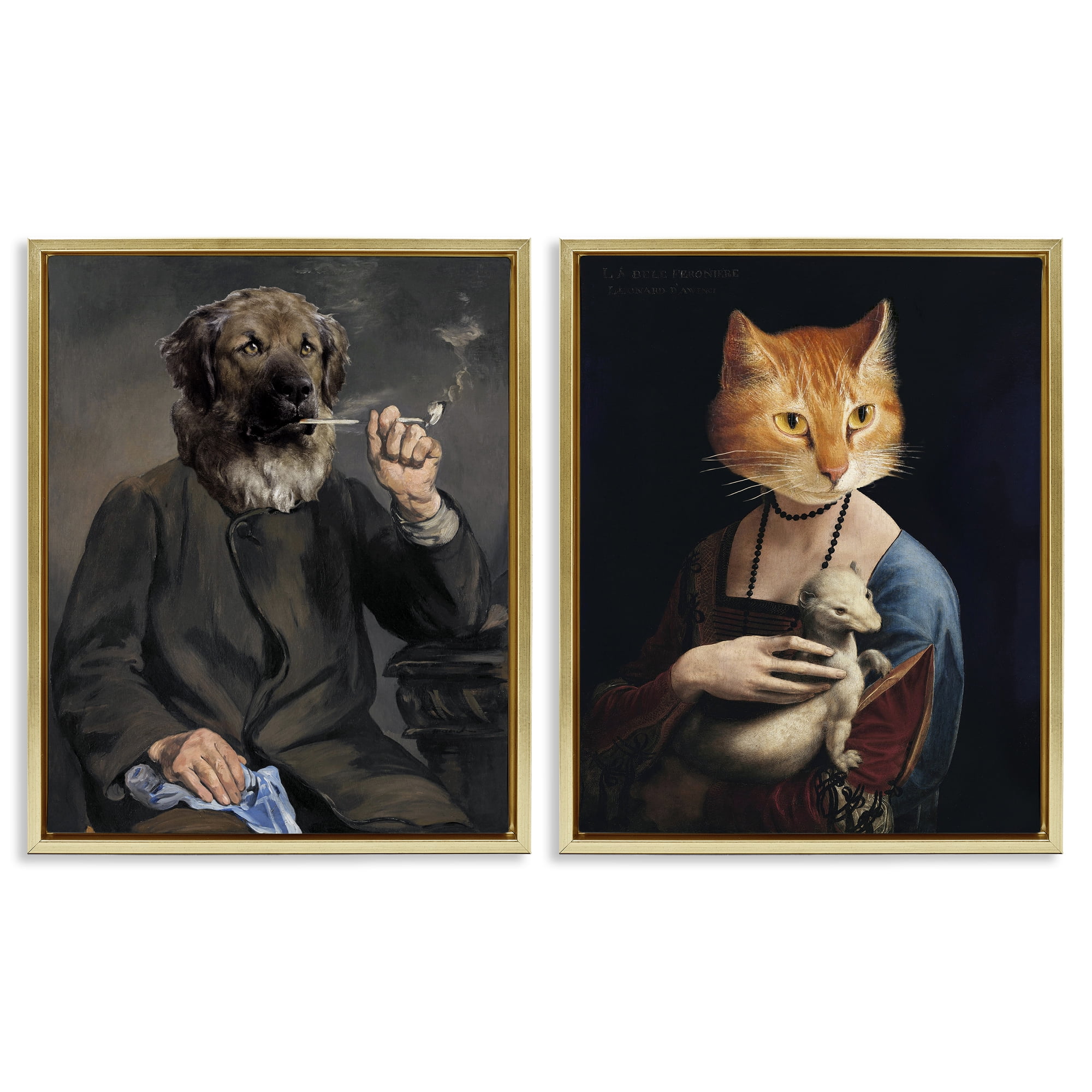 Stupell Industries Historical Painting Animals Novelty & Humor Painting Gold Floater Framed Canvas Art Print Wall Art, 31 x 25, Set of 2