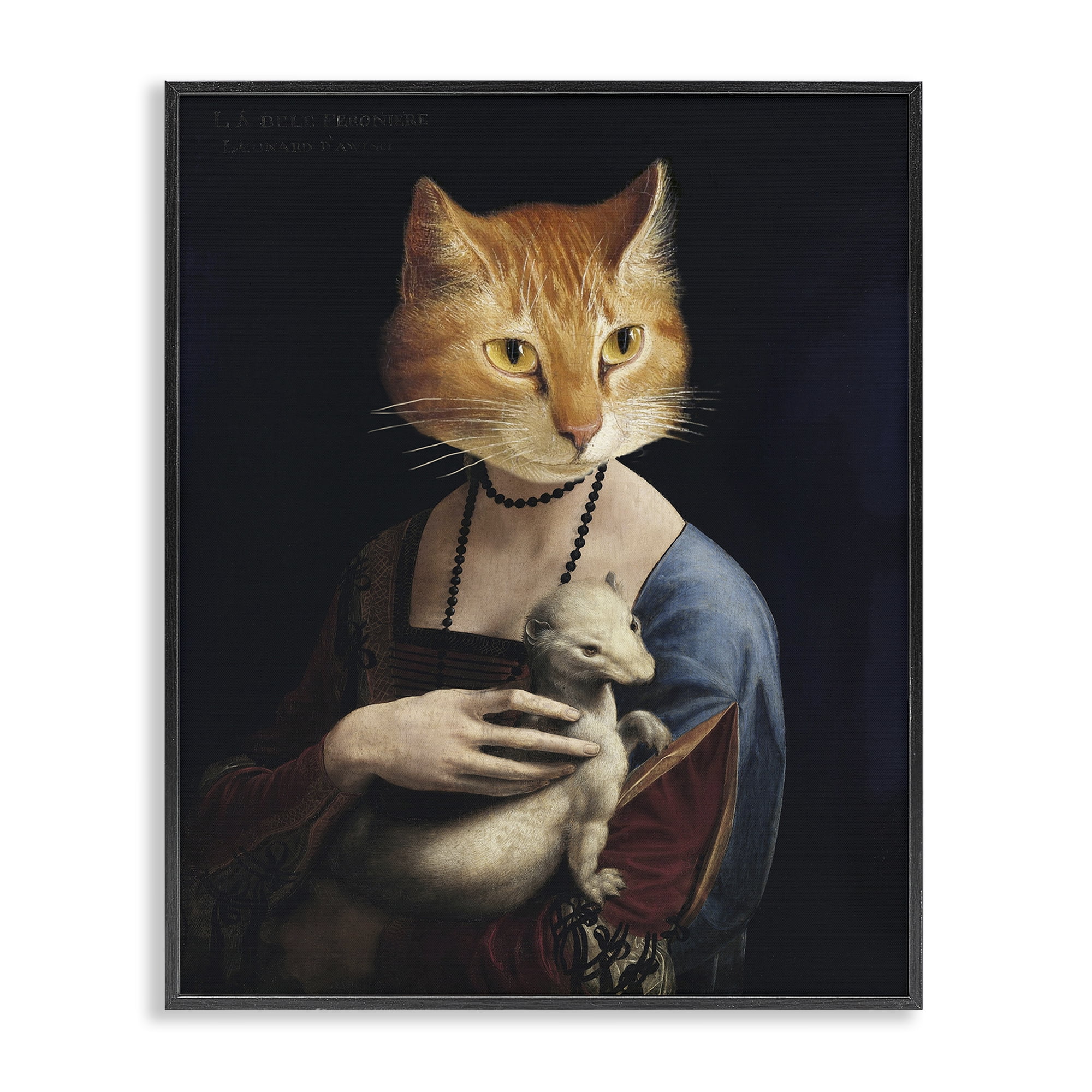 Stupell Industries Historical Portrait Cat Novelty & Humor Painting Black Framed Art Print Wall Art, 24 x 30