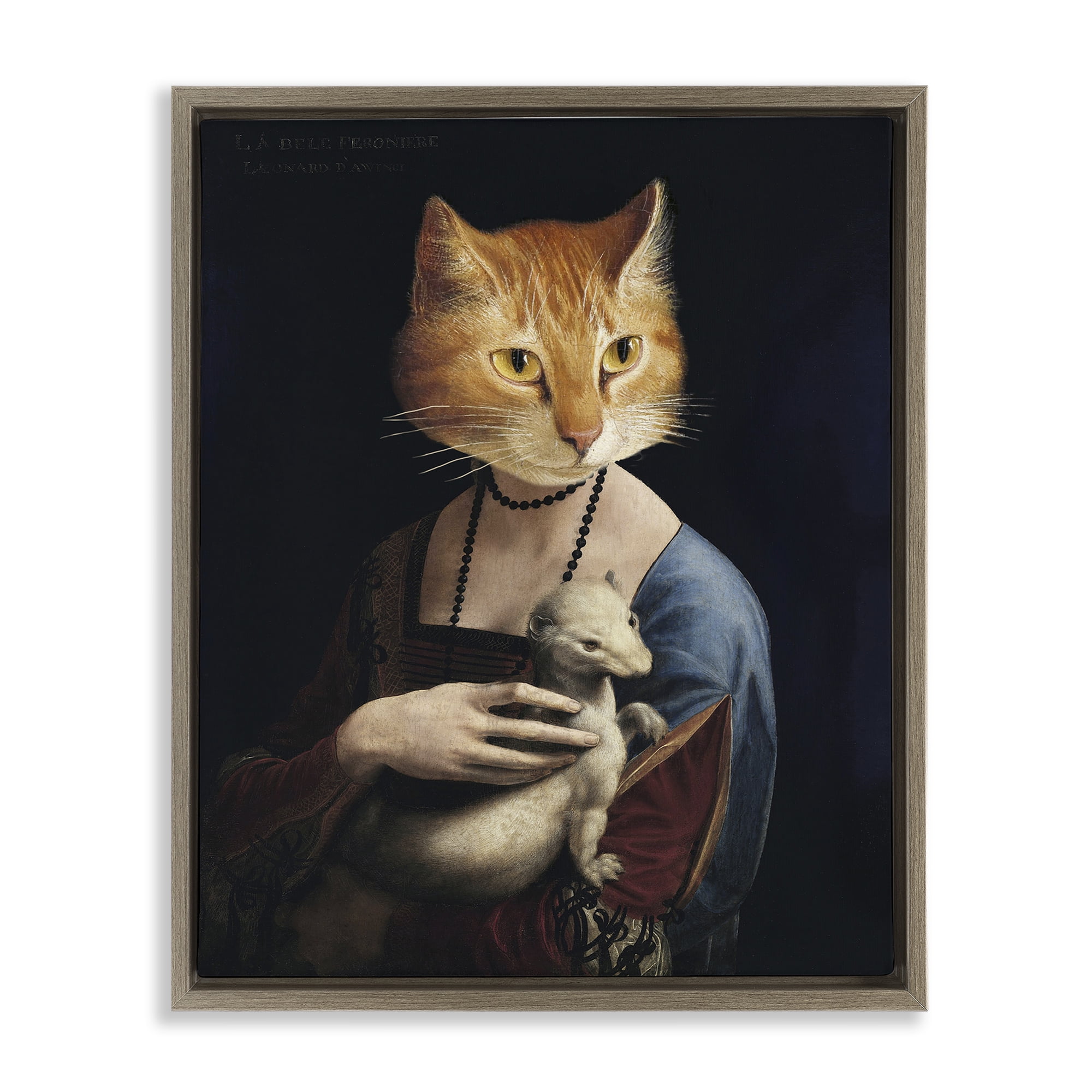 Stupell Industries Historical Portrait Cat Novelty & Humor Painting Brown Floater Framed Canvas Art Print Wall Art, 25 x 31