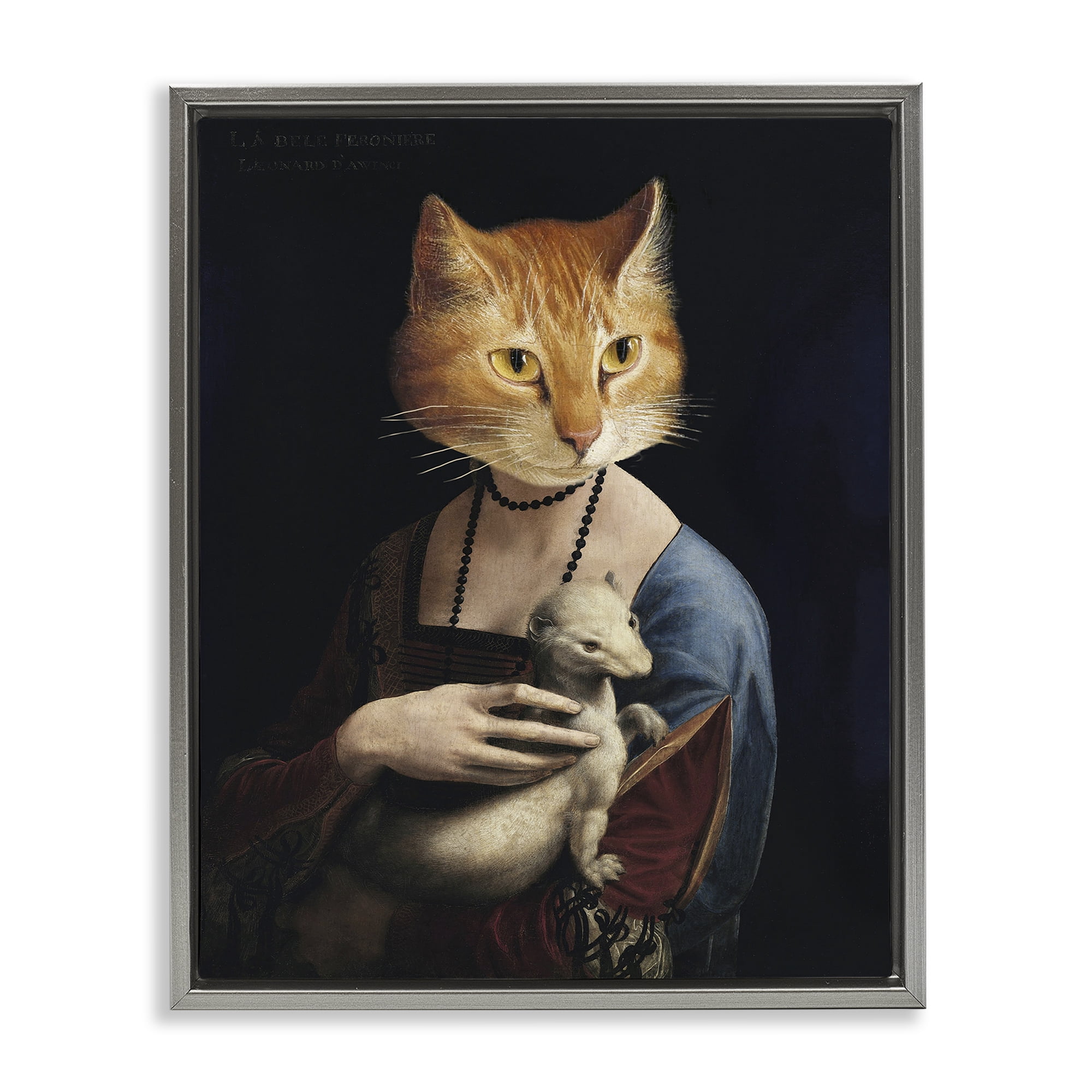 Stupell Industries Historical Portrait Cat Novelty & Humor Painting Gray Floater Framed Canvas Art Print Wall Art, 25 x 31