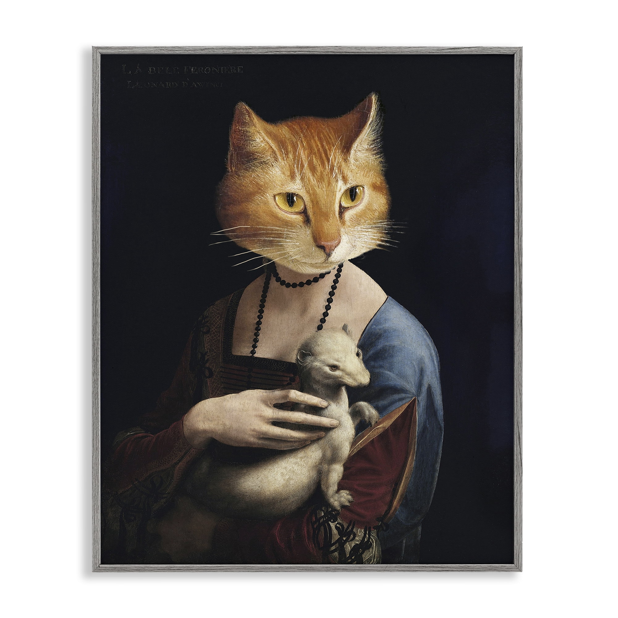 Stupell Industries Historical Portrait Cat Novelty & Humor Painting Gray Framed Art Print Wall Art, 24 x 30