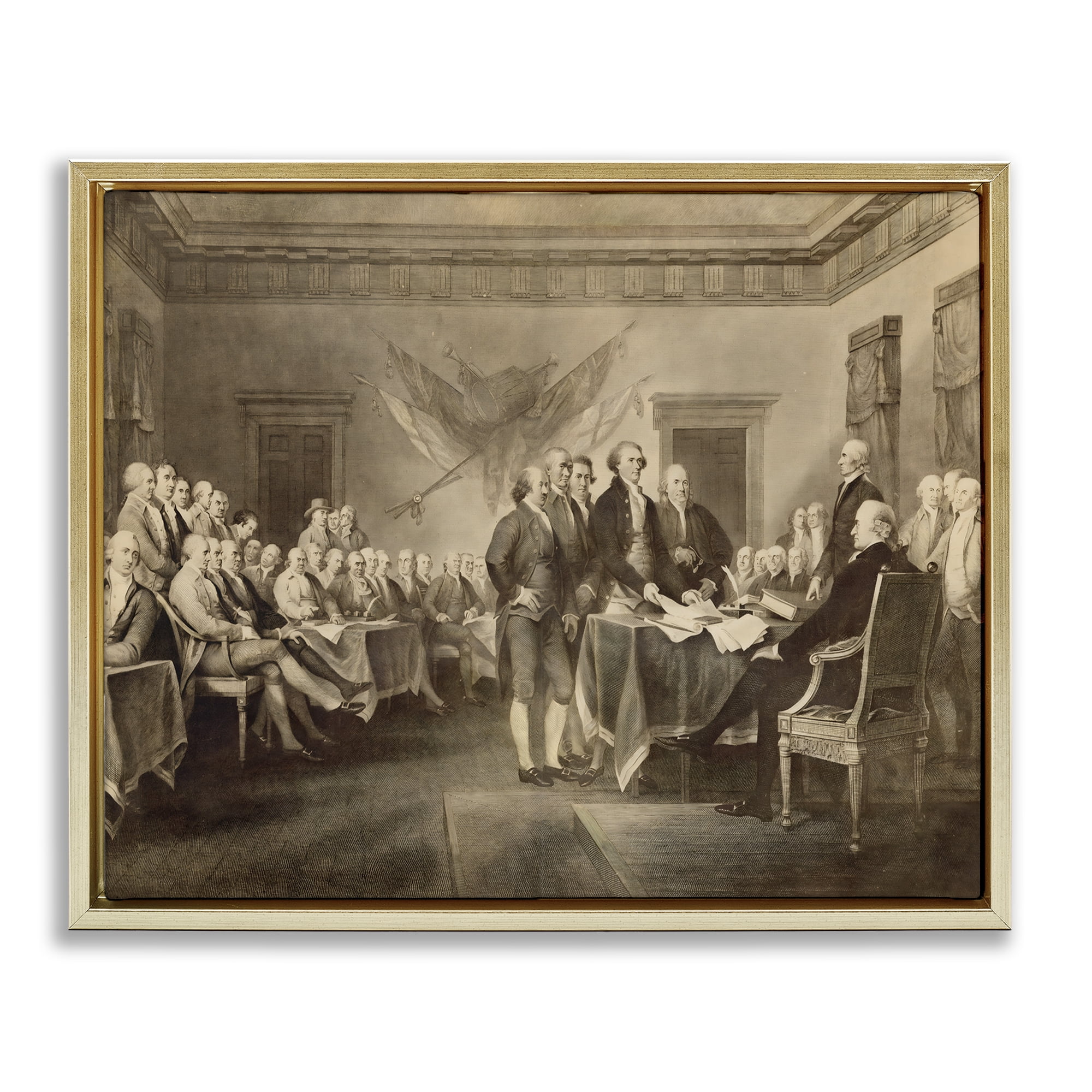 Stupell Industries Historical Signing Of Declaration Gold Framed Floater Canvas Wall Art, design by Arlington Prints