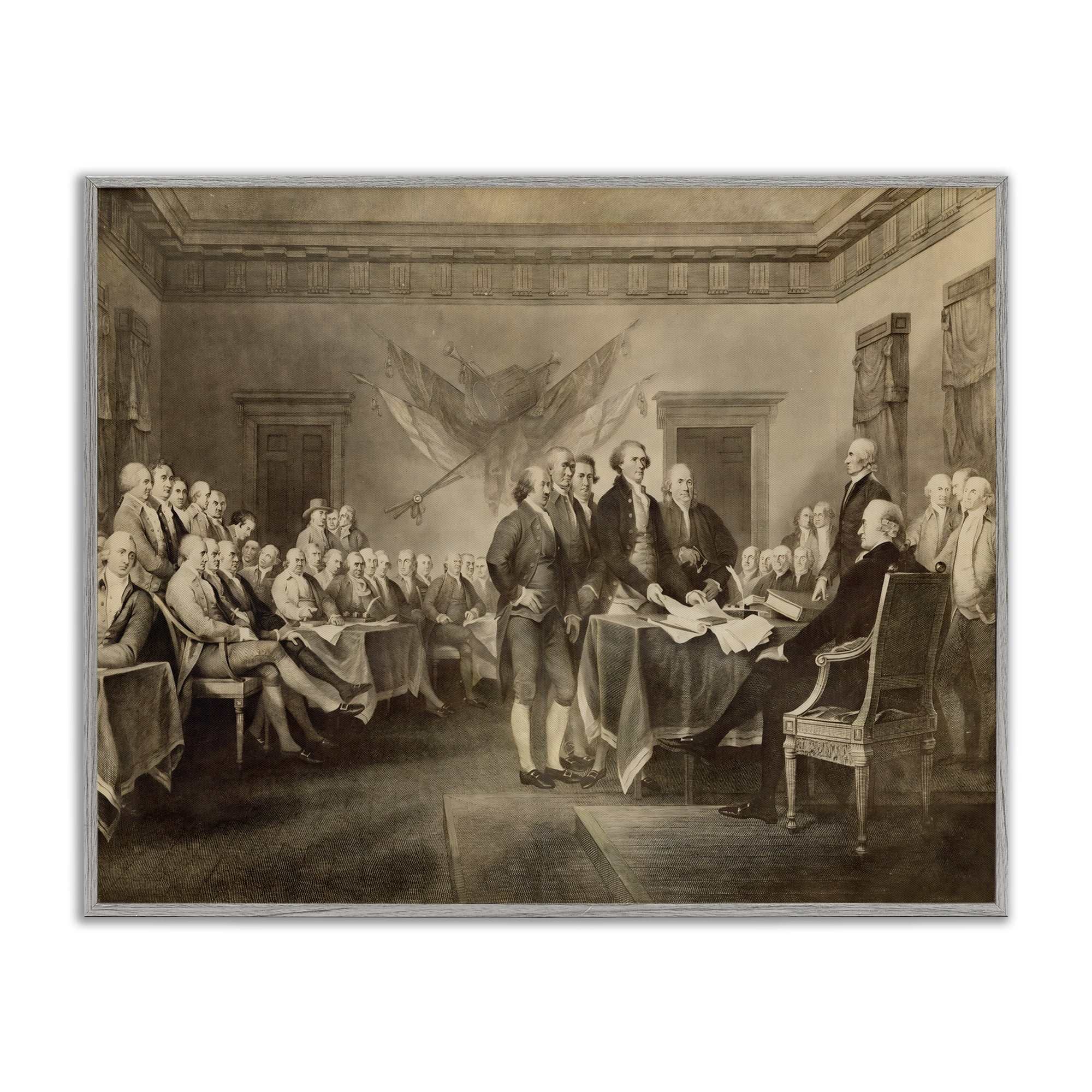 Stupell Industries Historical Signing Of Declaration Gray Framed Giclee Art, design by Arlington Prints