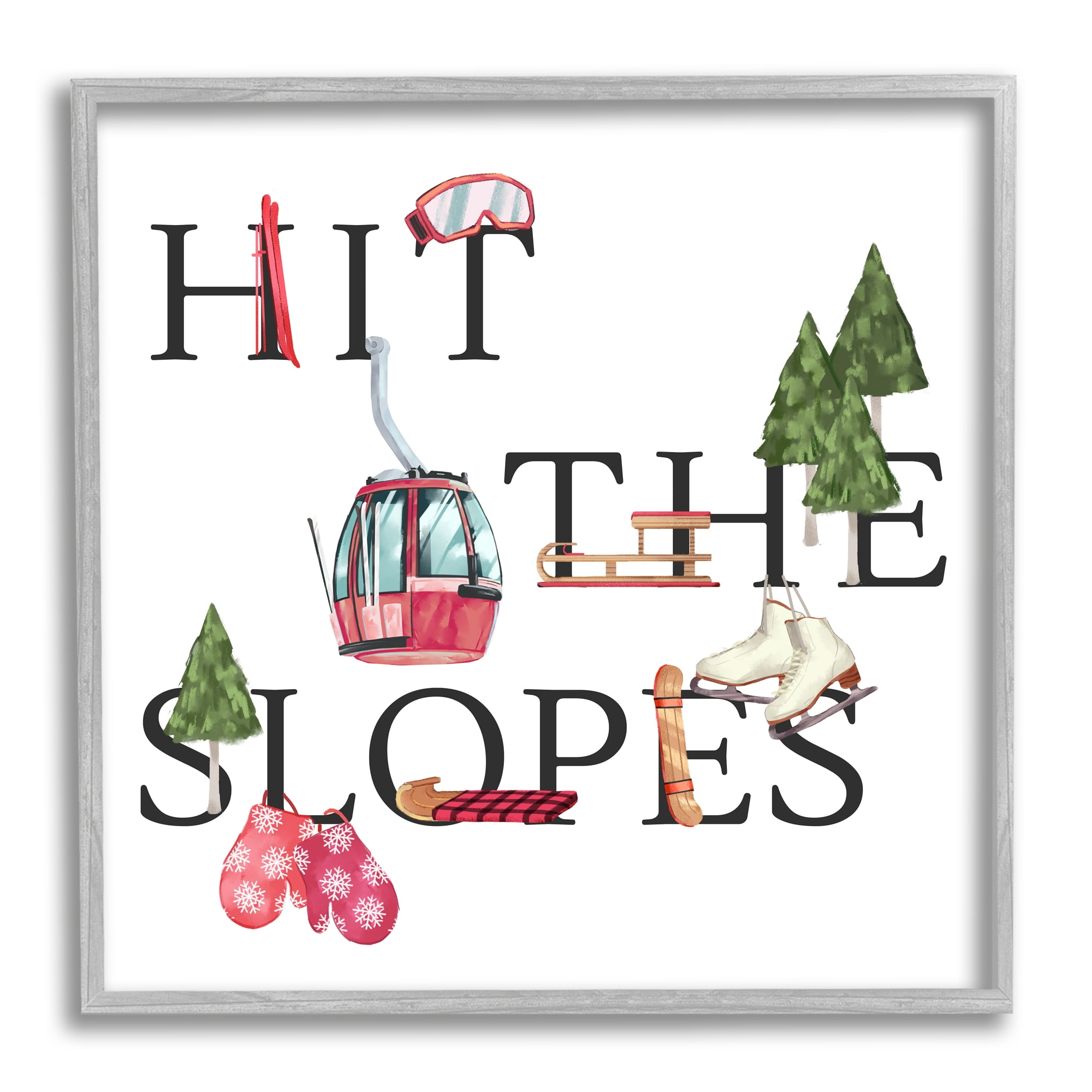 Stupell Industries Hit the Slopes Phrase Winter Sports Motivational, 24 x 24, Design by Ziwei Li