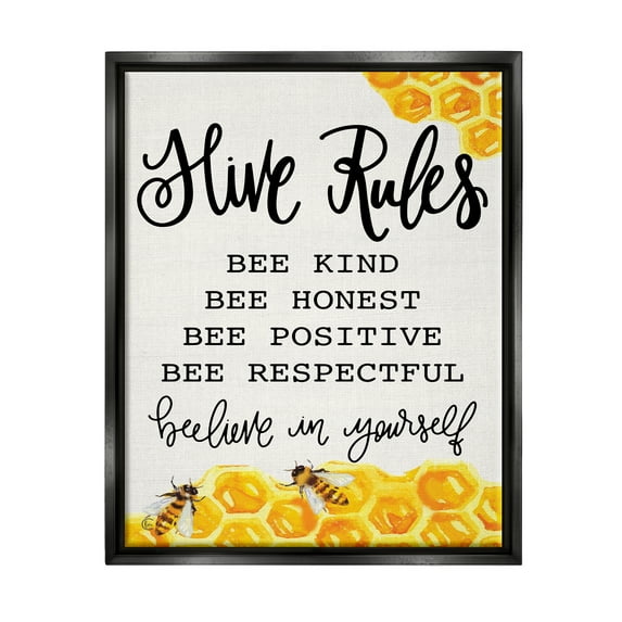 Stupell Industries Hive Rules Bee Phrase Animals & Insects Painting Black Floater Framed Art Print Wall Art, 25 x 31