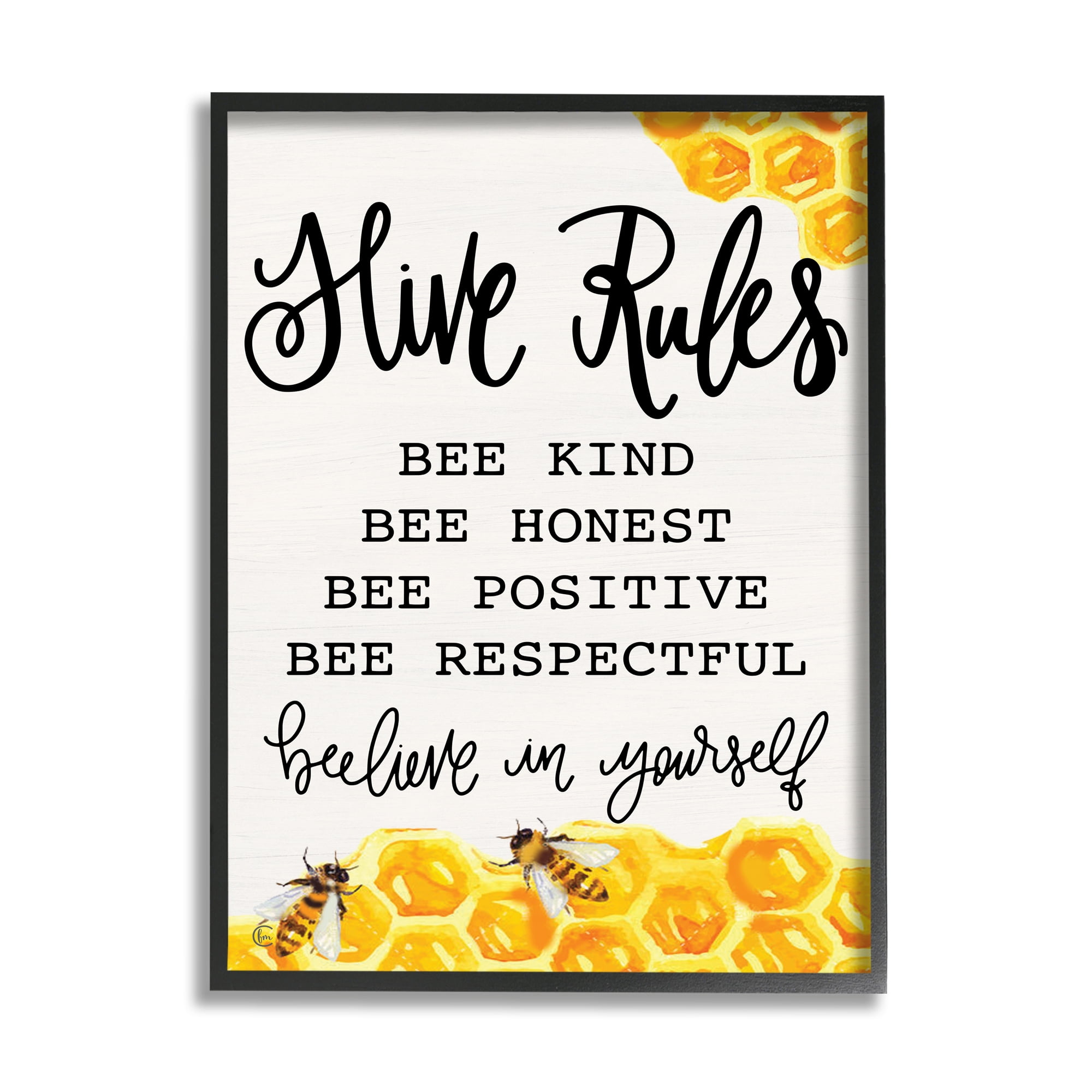 Stupell Industries Hive Rules Bee Phrase Animals & Insects Painting Black Framed Art Print Wall Art, 24 x 30