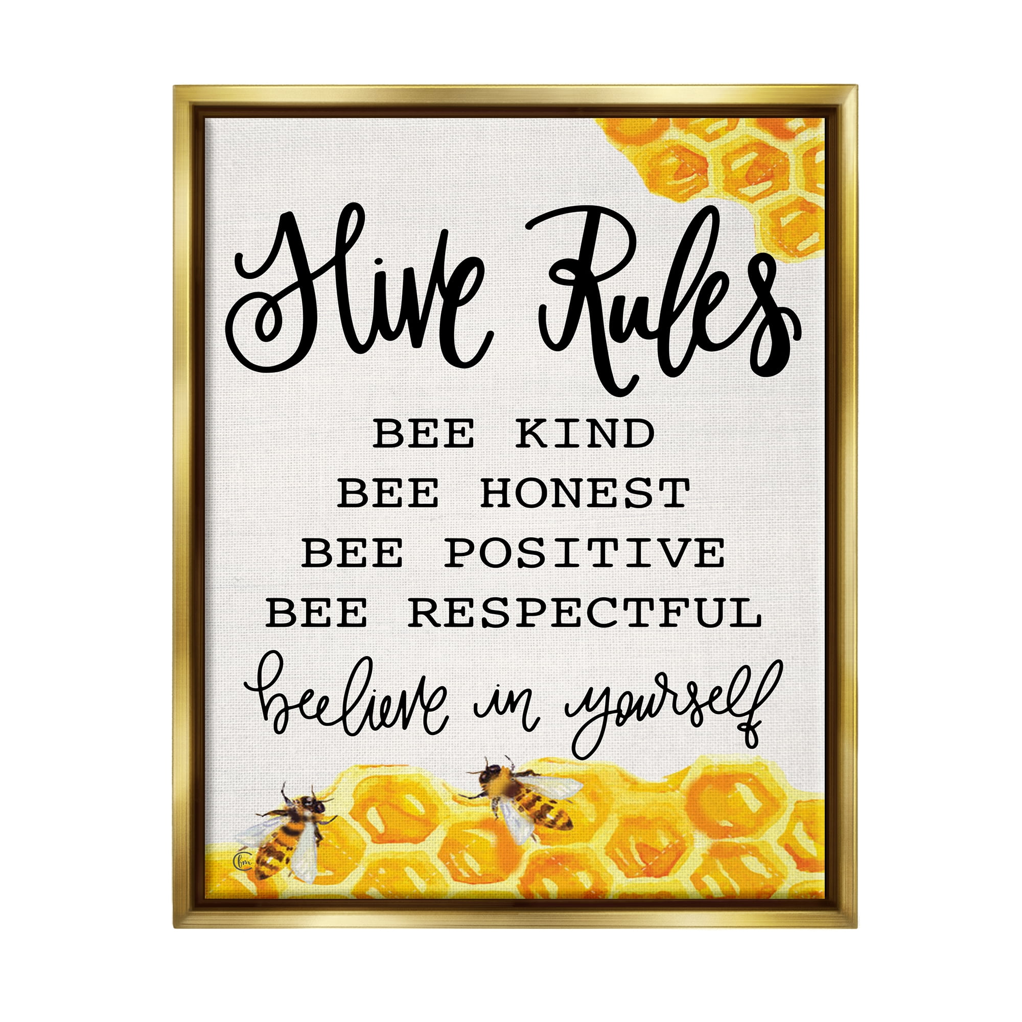 Stupell Industries Hive Rules Bee Phrase Animals & Insects Painting Gold Floater Framed Art Print Wall Art, 17 x 21
