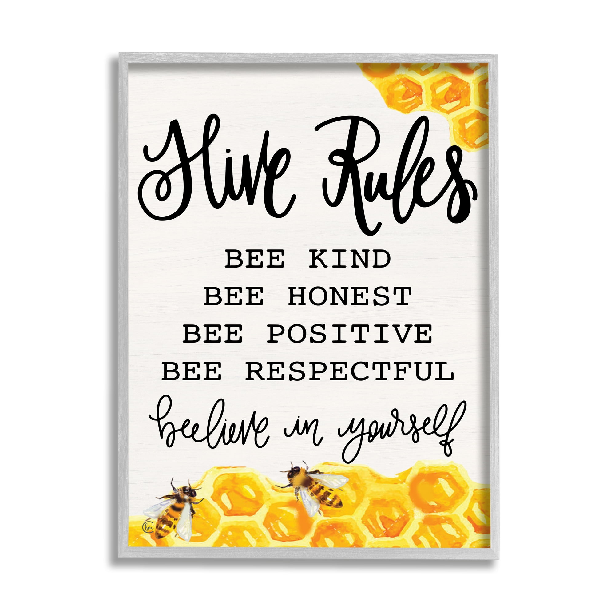 Stupell Industries Hive Rules Bee Phrase Animals & Insects Painting Gray Framed Art Print Wall Art, 16 x 20