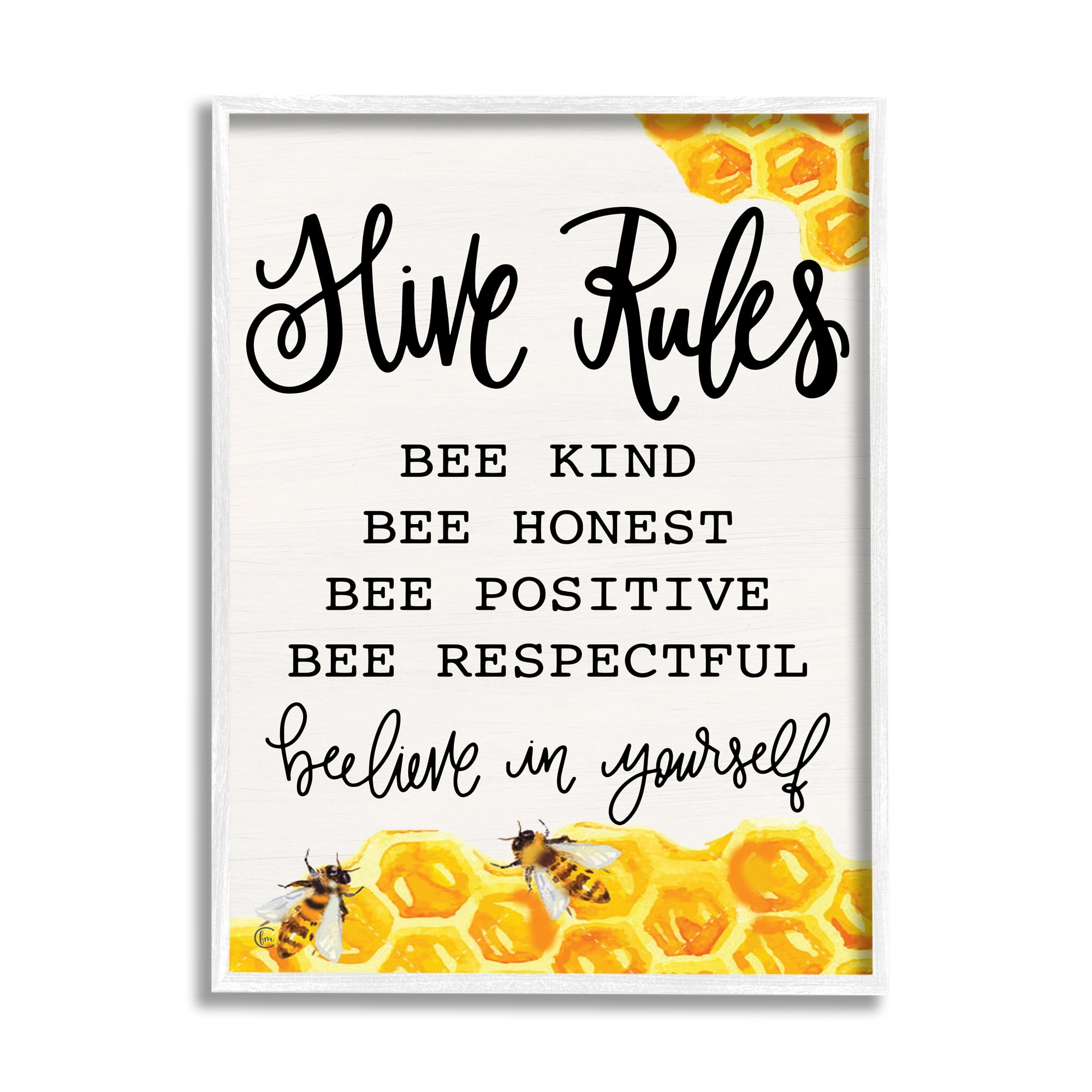 Stupell Industries Hive Rules Bee Phrase Animals & Insects Painting White Framed Art Print Wall Art, 16 x 20