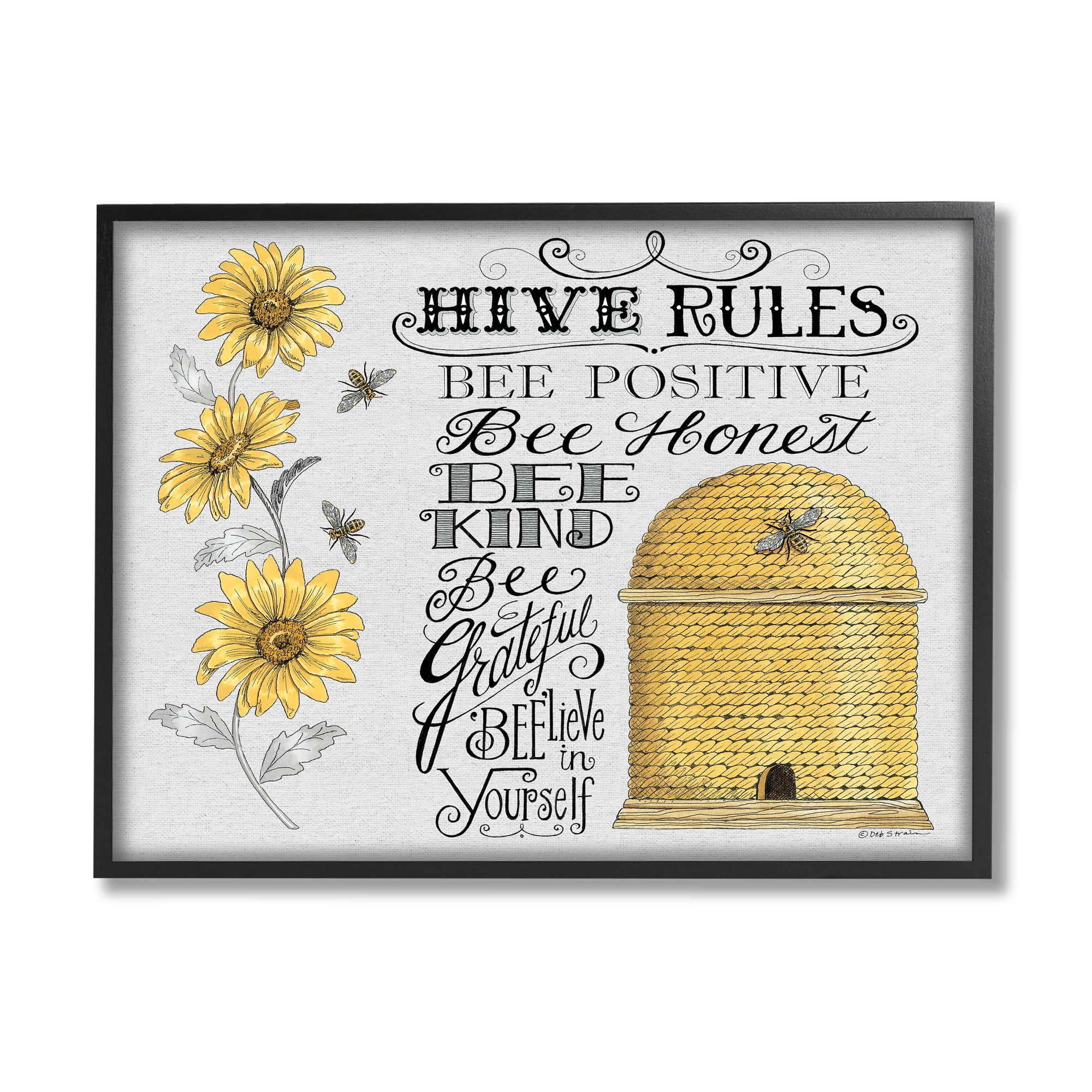 Bee Positive Motivational Canvas Print with Black Frame