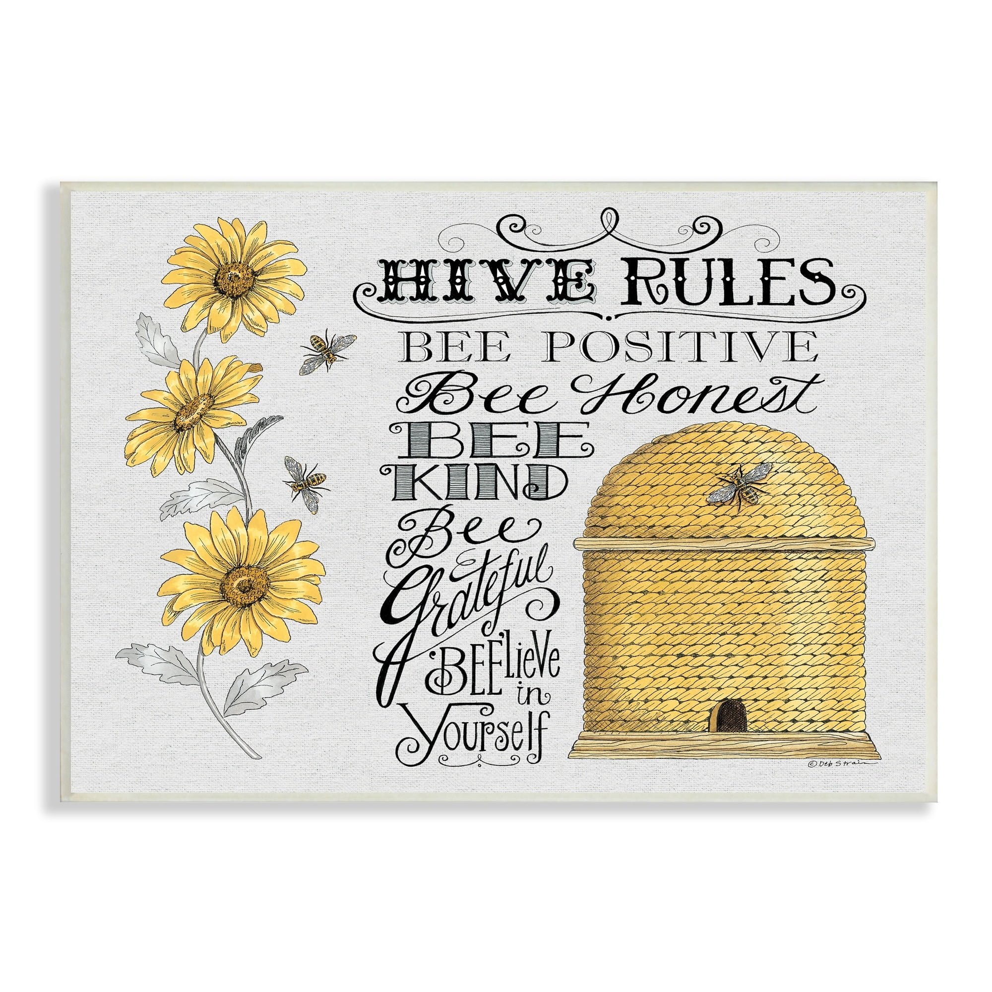 Stupell Industries Hive Rules Motivational Phrases Bee Puns Vintage Beehive, 15 x 10,Design by Deb Strain