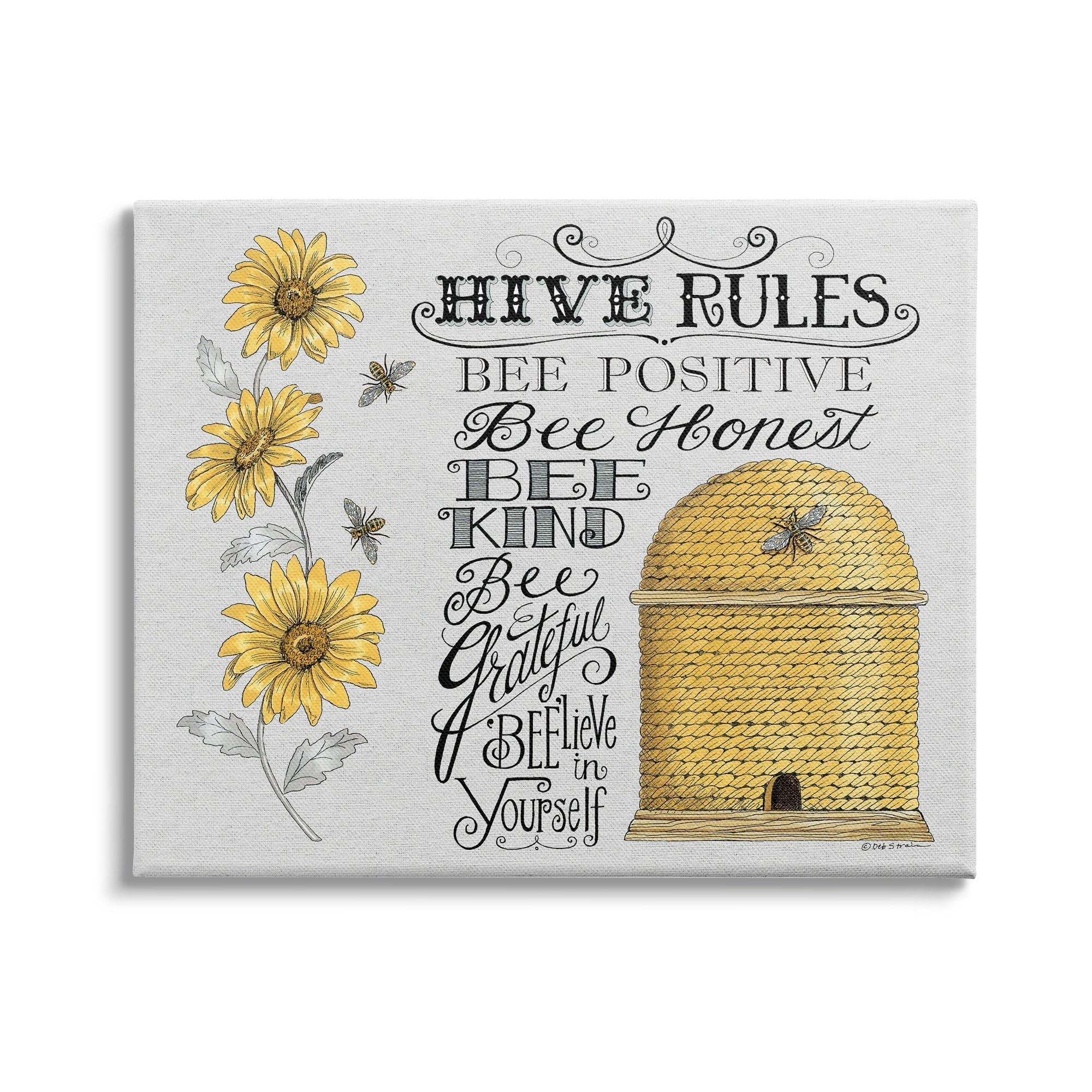 Stupell Industries Hive Rules Motivational Phrases Bee Puns Vintage Beehive, 20 x 16,Design by Deb Strain