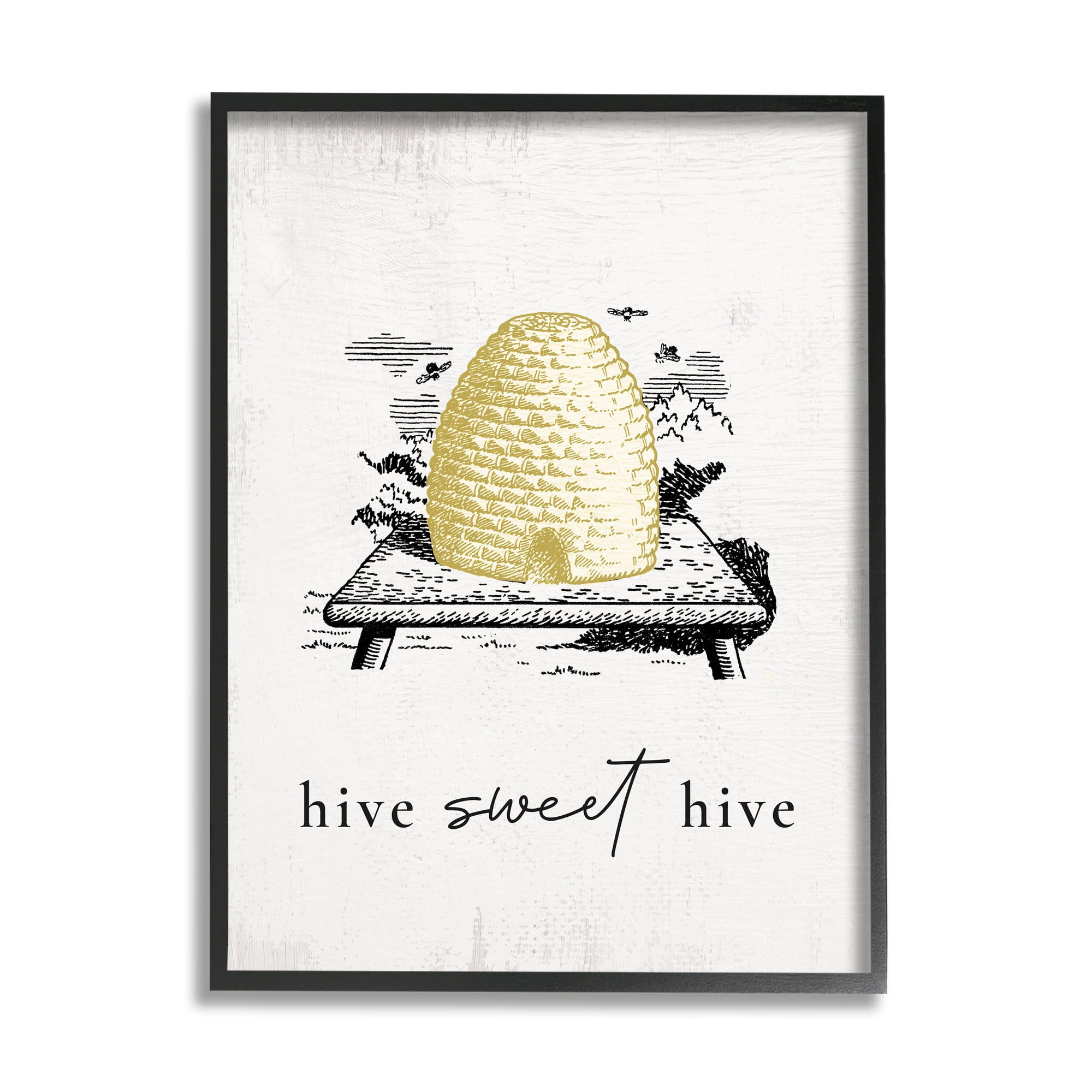 Stupell Industries Hive Sweet Hive Vintage Beehive Illustration Bee Pun Graphic Art Black Framed Art Print Wall Art, 11x14, by Daphne Polselli