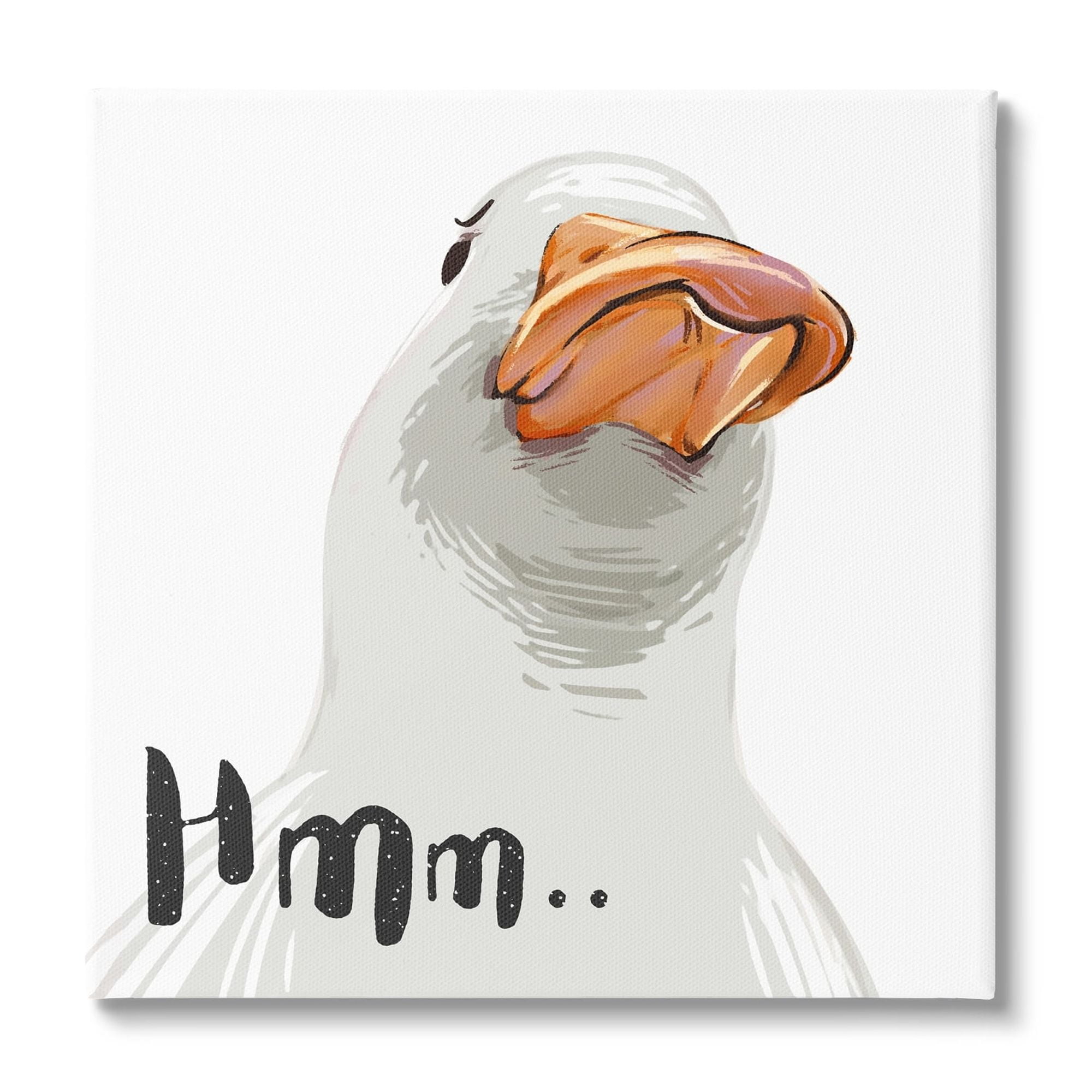 Funny Duck Thinking Face Canvas Art in White and Orange