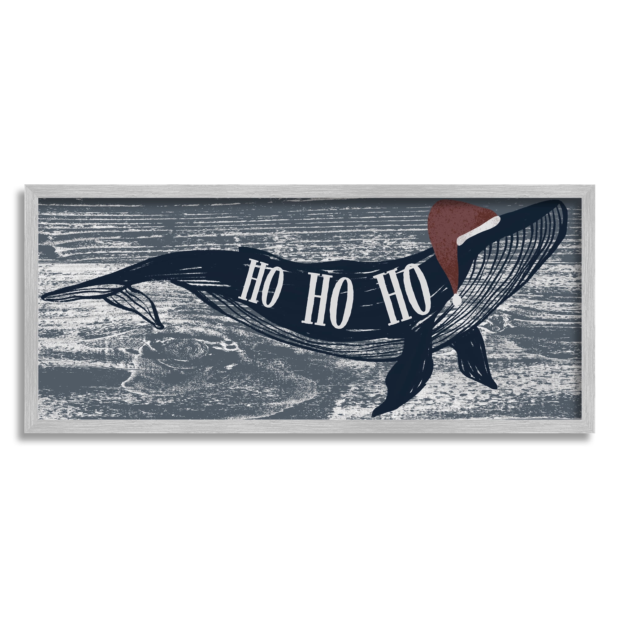Stupell Industries Ho Ho Ho Christmas Santa Whale Holiday Painting Gray Framed Art Print Wall Art