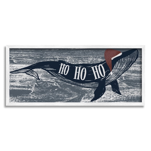 Stupell Industries Ho Ho Ho Christmas Santa Whale Holiday Painting White Framed Art Print Wall Art