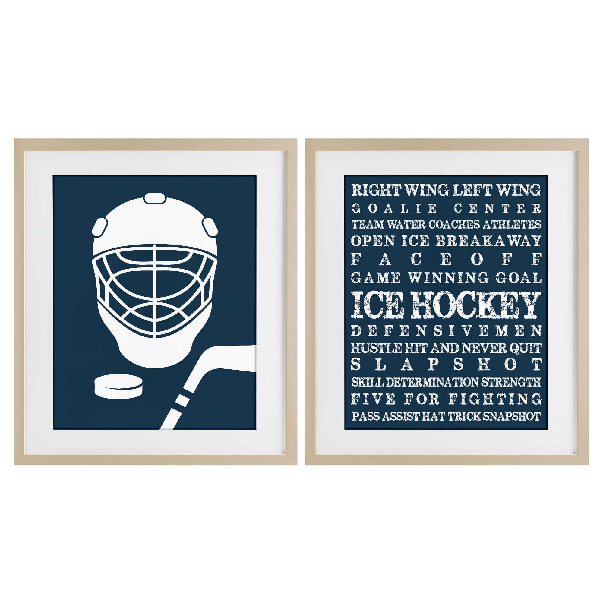 Stupell Industries Hockey Equipment & Phrases 2 Piece Birch Framed Print Under Glass Set, design by Melody Hogan