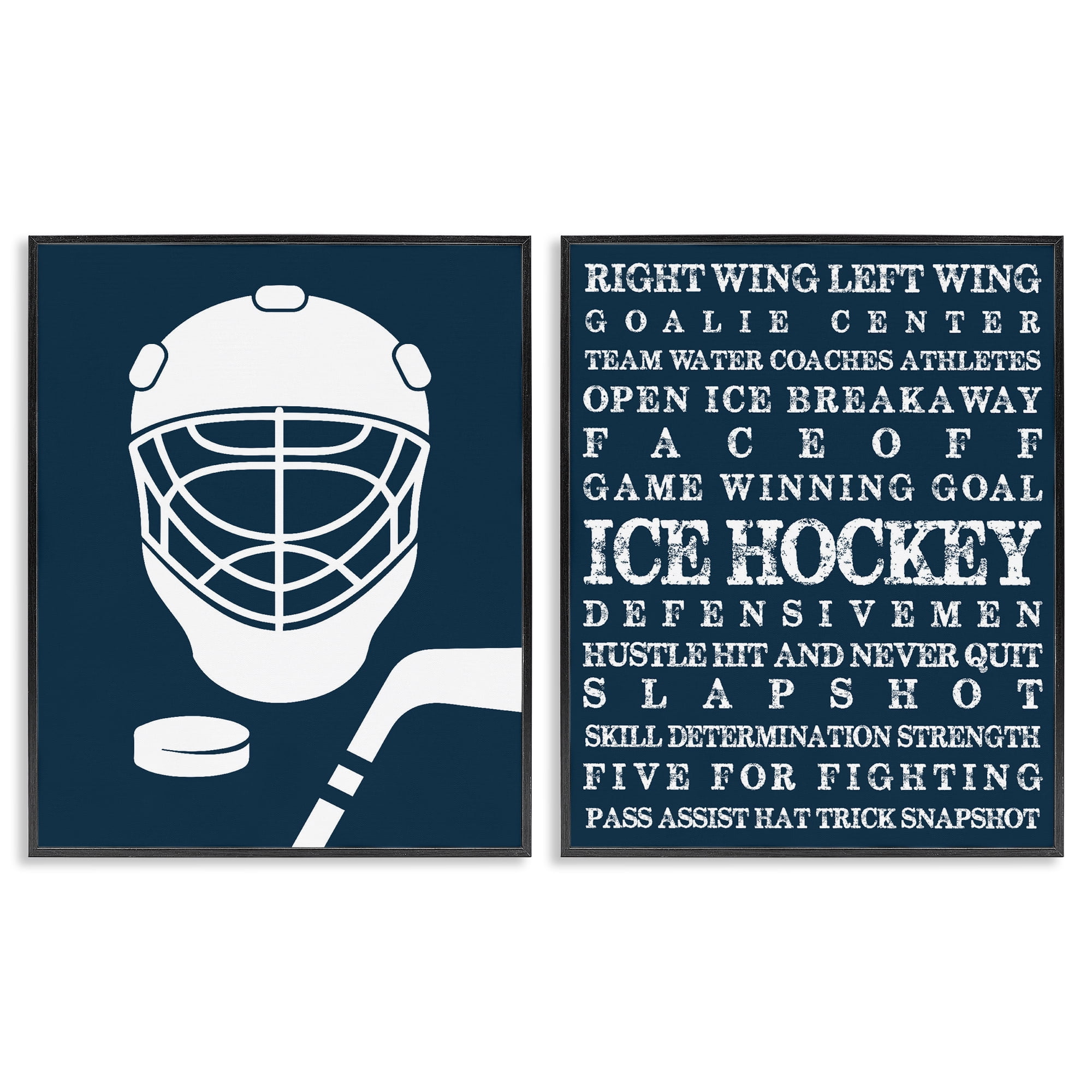 Stupell Industries Hockey Equipment & Phrases 2 Piece Black Framed Giclee Art Set, design by Melody Hogan
