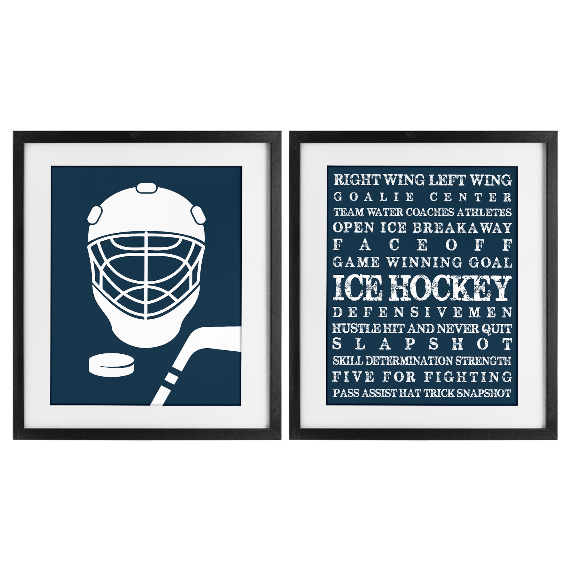 Stupell Industries Hockey Equipment & Phrases 2 Piece Black Framed Print Under Glass Set, design by Melody Hogan