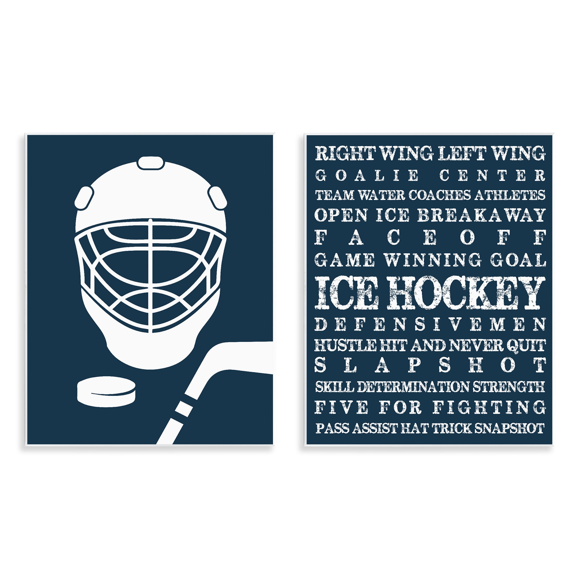 Stupell Industries Hockey Equipment & Phrases 2 Piece Wall Plaque Art Set, design by Melody Hogan