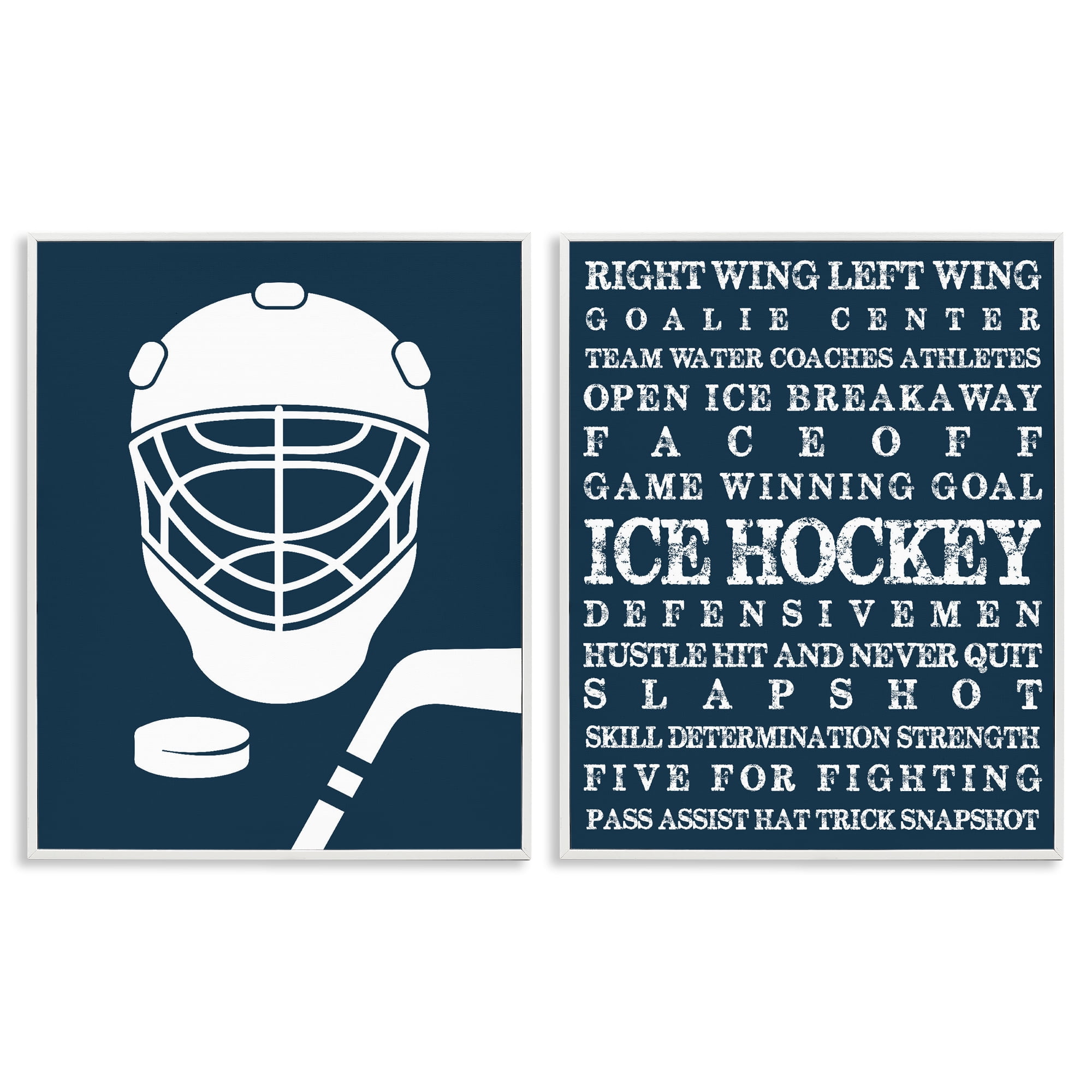 Stupell Industries Hockey Equipment & Phrases 2 Piece White Framed Giclee Art Set, design by Melody Hogan