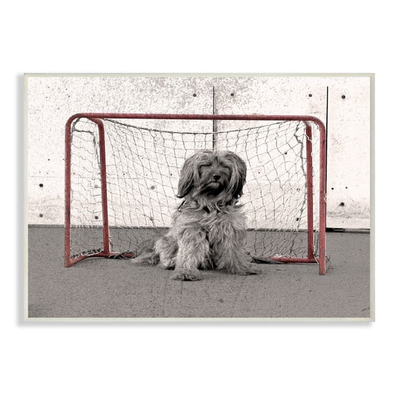Stupell Industries Hockey Goalie Sports Dog Pet Animal Collage Design Wall Plaque Art by Daphne Polselli