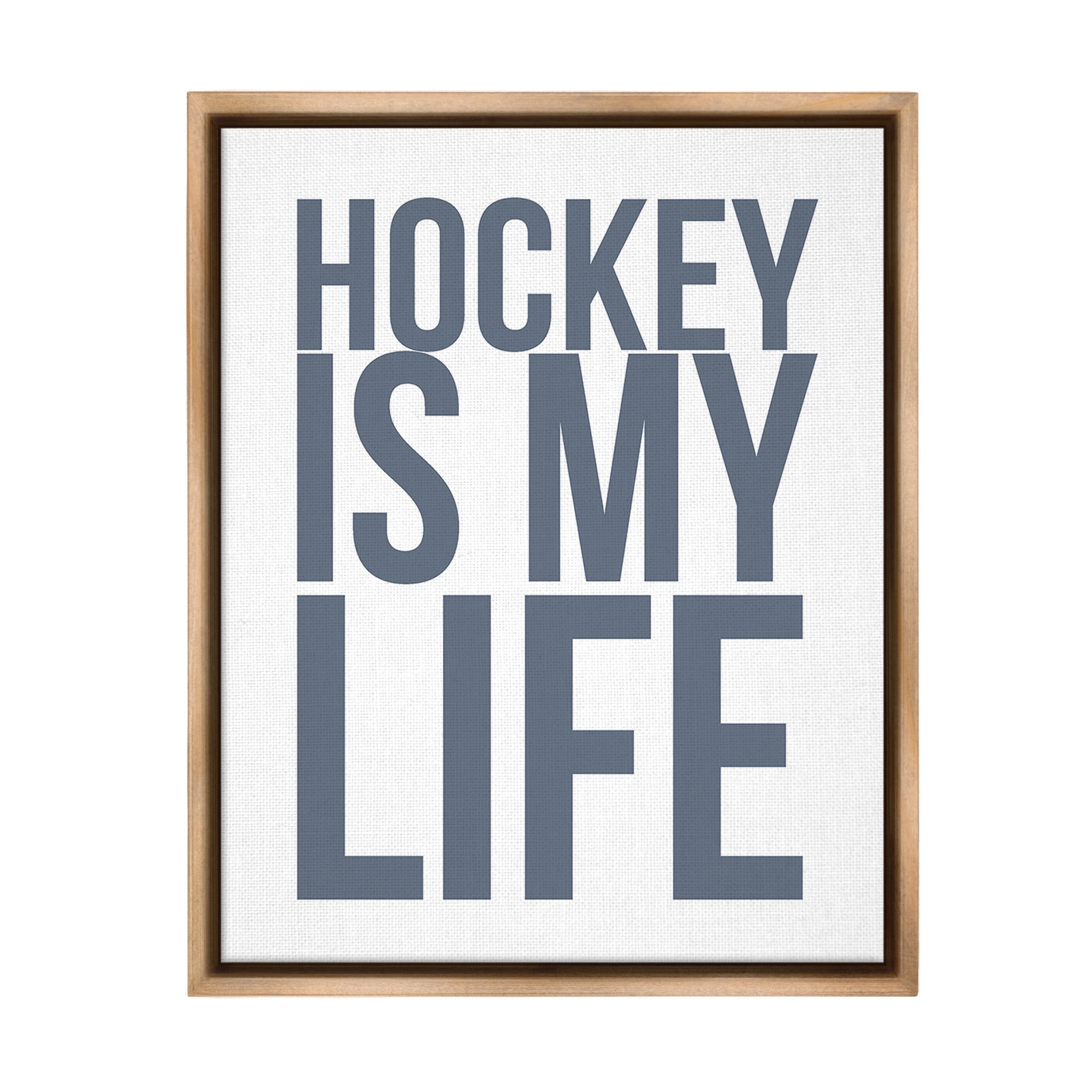 Stupell Industries Hockey Is Life Sports Painting Brown Floater Framed Canvas Art Print Wall Art, 17 x 21
