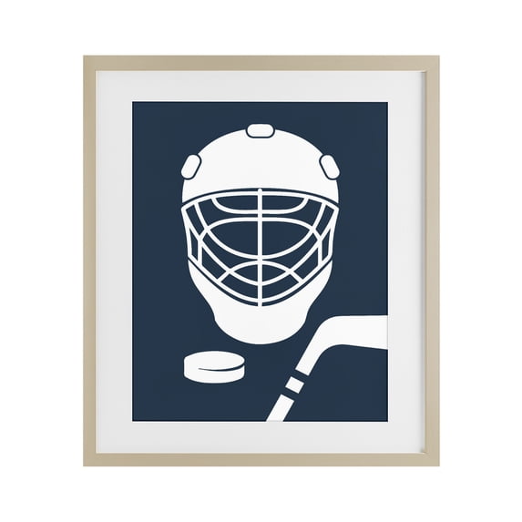Stupell Industries Modern Hockey Mask Blue & White Birch Framed Print Under Glass, 17 x 21, by Melody Hogan