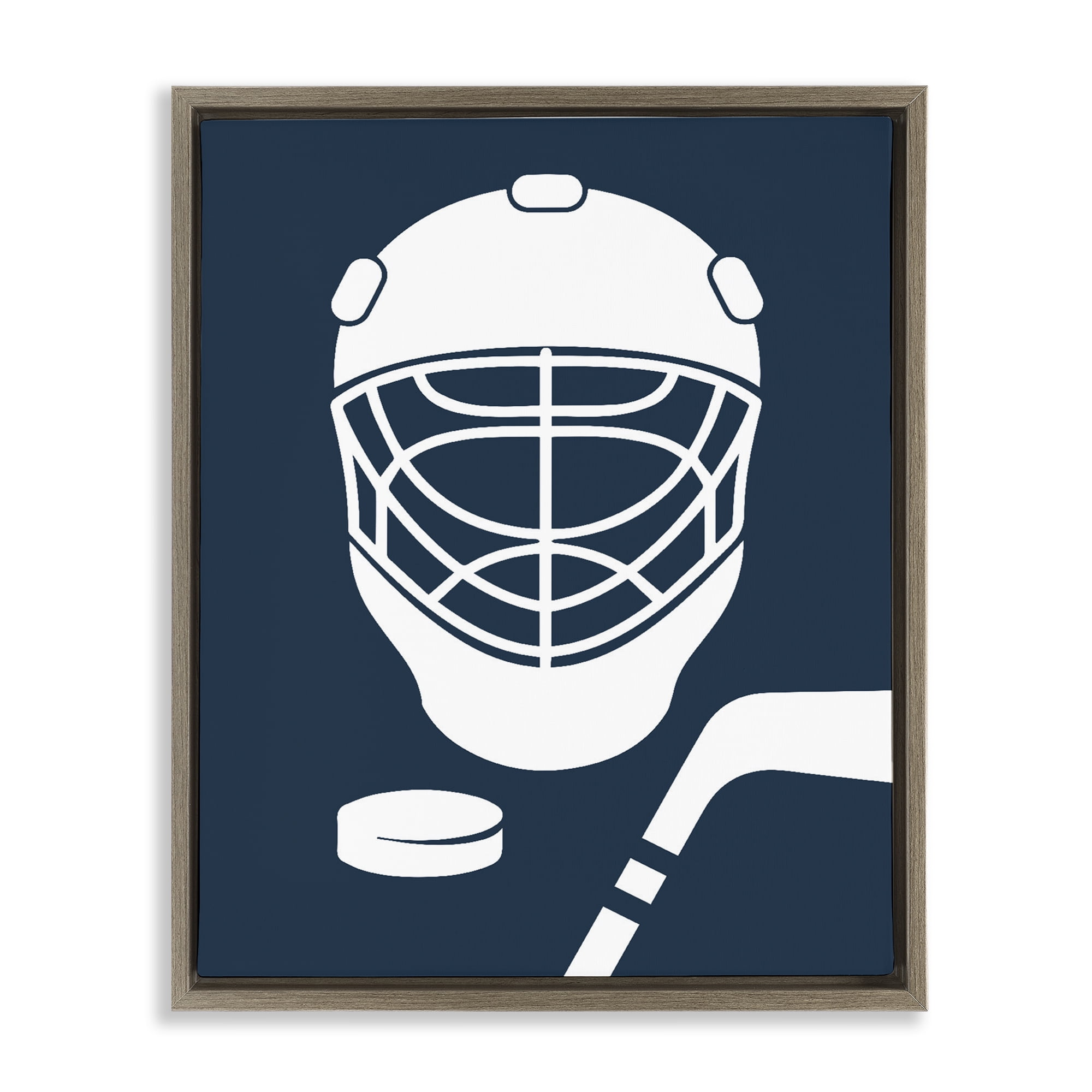 Stupell Industries Hockey Mask Blue & White Brown Framed Floater Canvas Wall Art, design by Melody Hogan