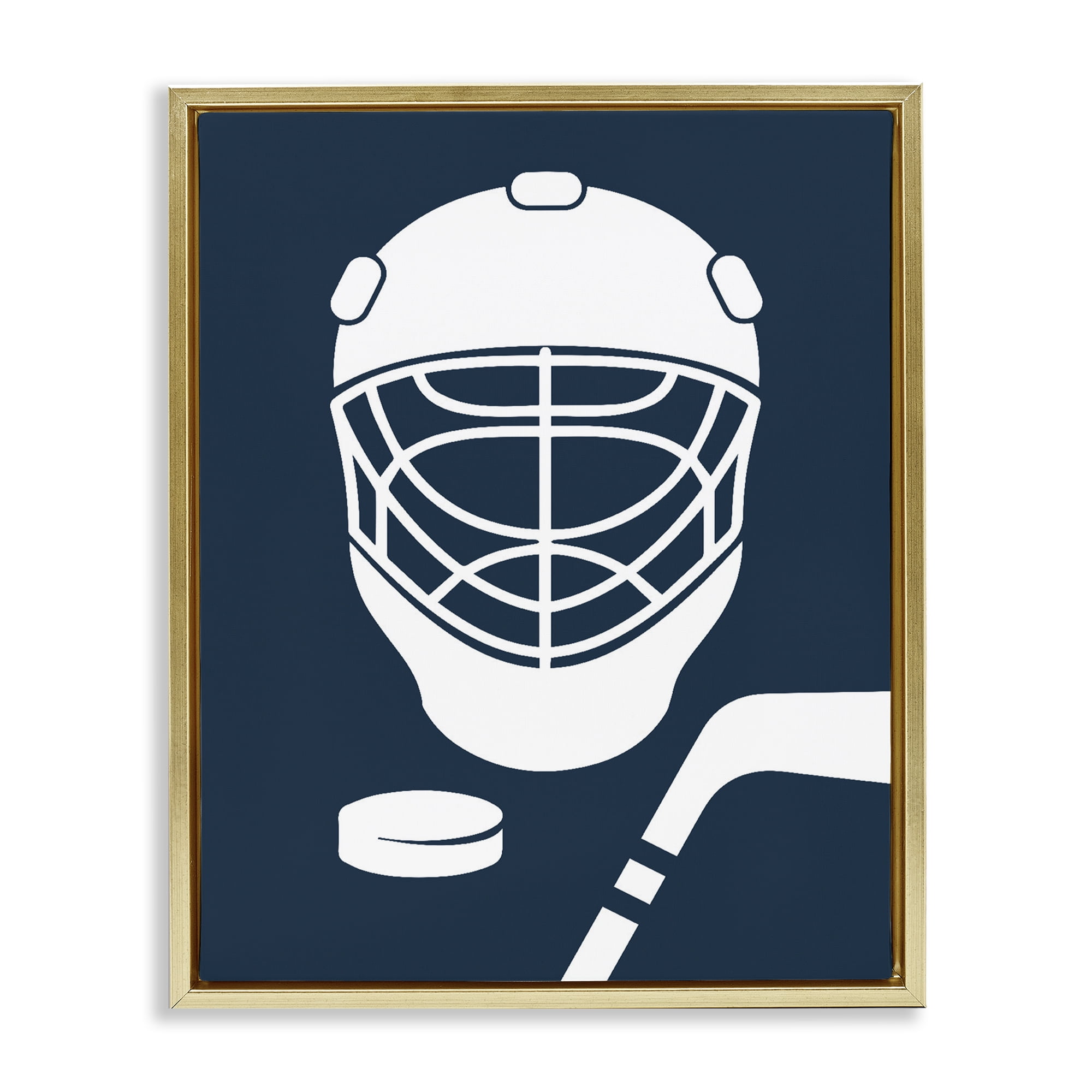 Stupell Industries Hockey Mask Blue & White Gold Framed Floater Canvas Wall Art, design by Melody Hogan
