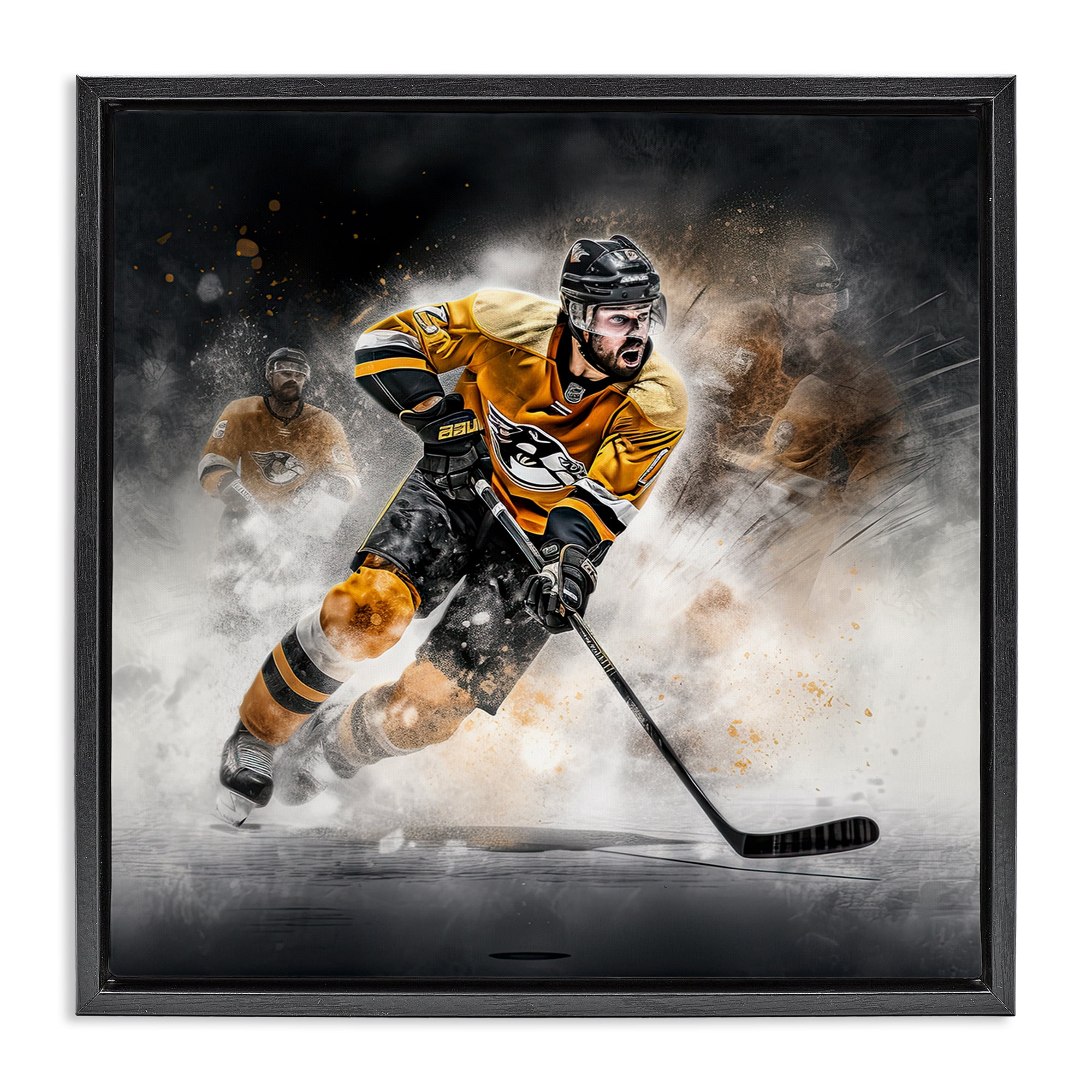 Stupell Industries Hockey Player Athlete People Painting Black Floater Framed Canvas Art Print Wall Art, 18 x 18