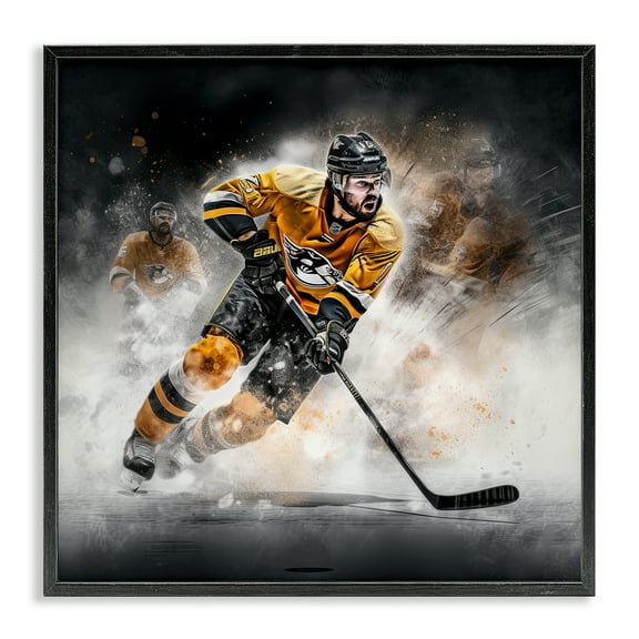 Stupell Industries Hockey Player Athlete People Painting Black Framed Art Print Wall Art, 12 x 12