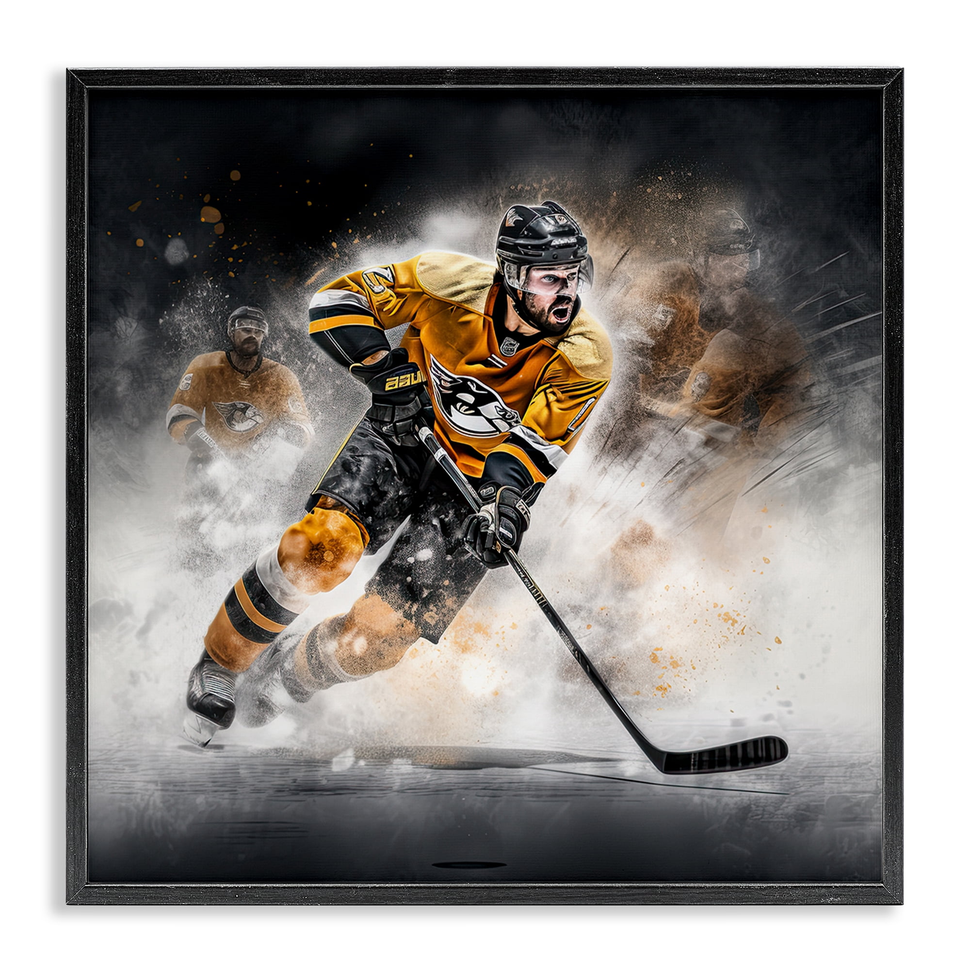 Stupell Industries Hockey Player Athlete People Painting Black Framed Art Print Wall Art, 24 x 24